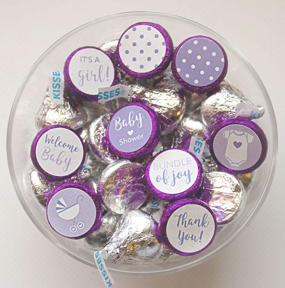 324 Mini Candy Stickers 0.75 Inch - Purple Baby Shower Favors for Girls Party Decor