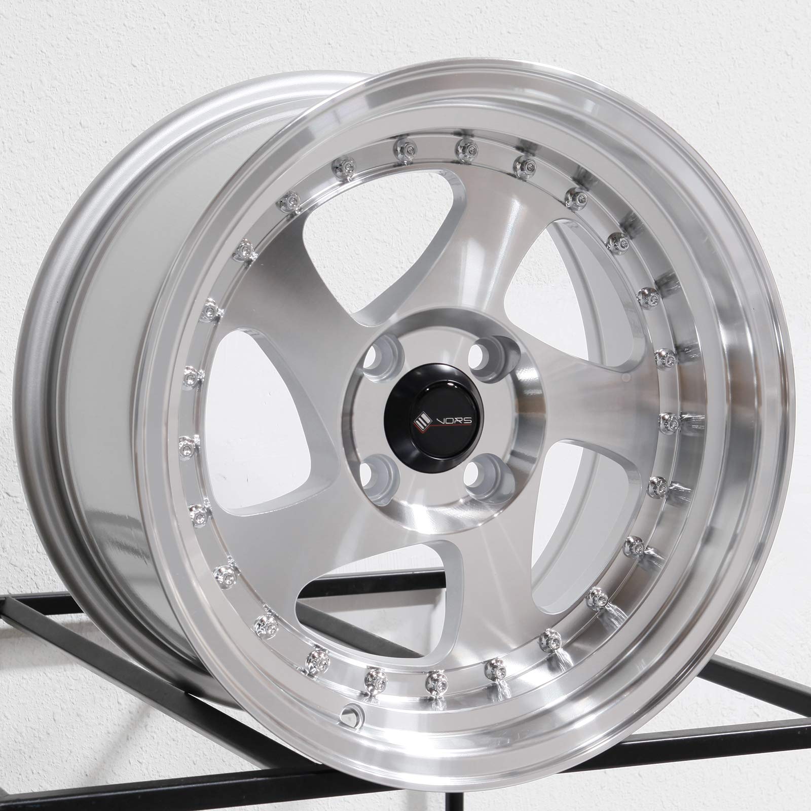 15x8 Vors VR2 Silver Wheel Rim 4x100 Bolt Pattern 73.1mm Hub Bore - Perfect for Honda Civic, Toyota Corolla & Compact Car Upgrades