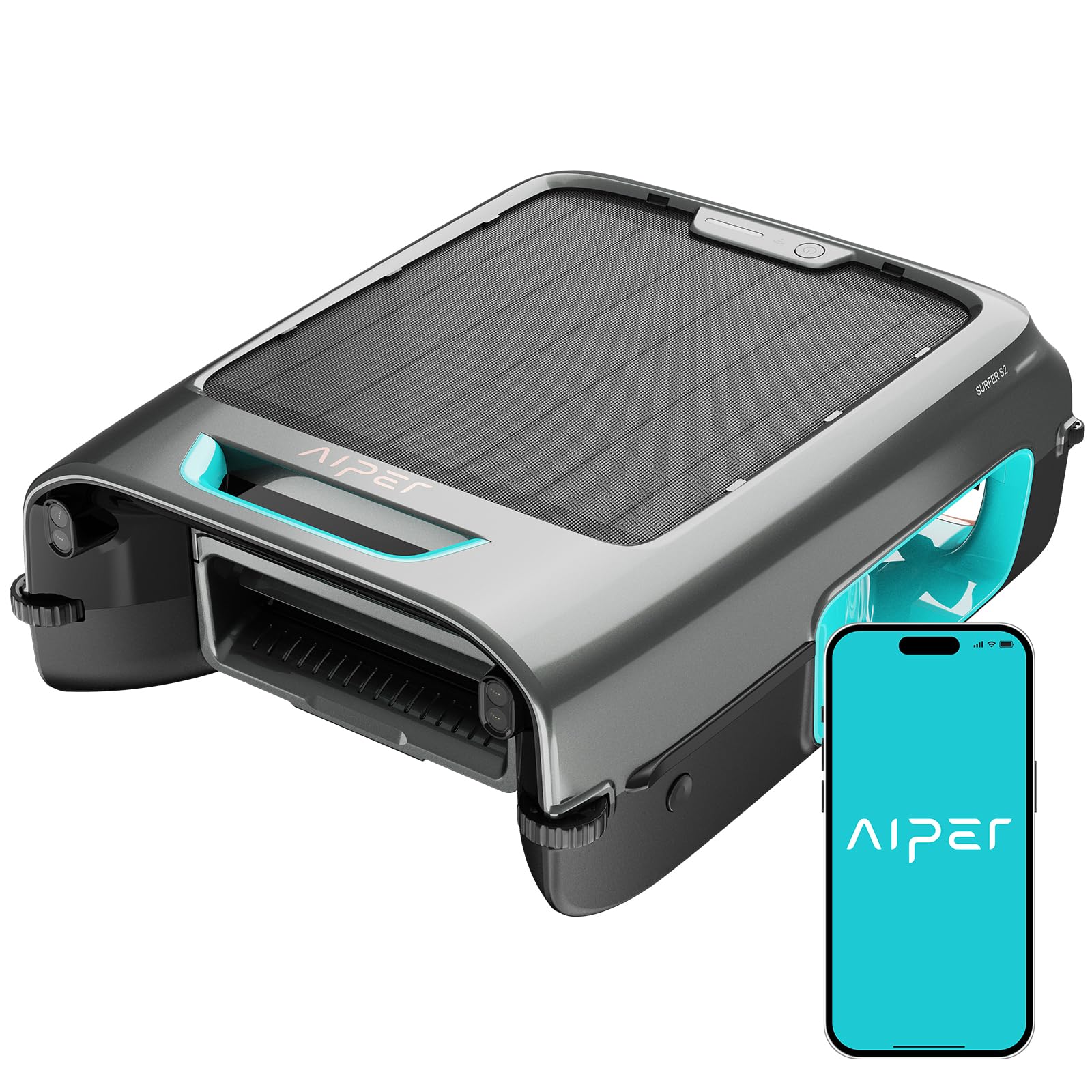 AI-Powered AIPER Surfer S2 Solar Pool Skimmer with APP Control | 24/7 Automatic Cleaning, Solar + Electric Dual Charging, Smart Obstacle Avoidance | Ideal for Inground & Above Ground Pools | Perfect for Backyard, Residential & Commercial Use