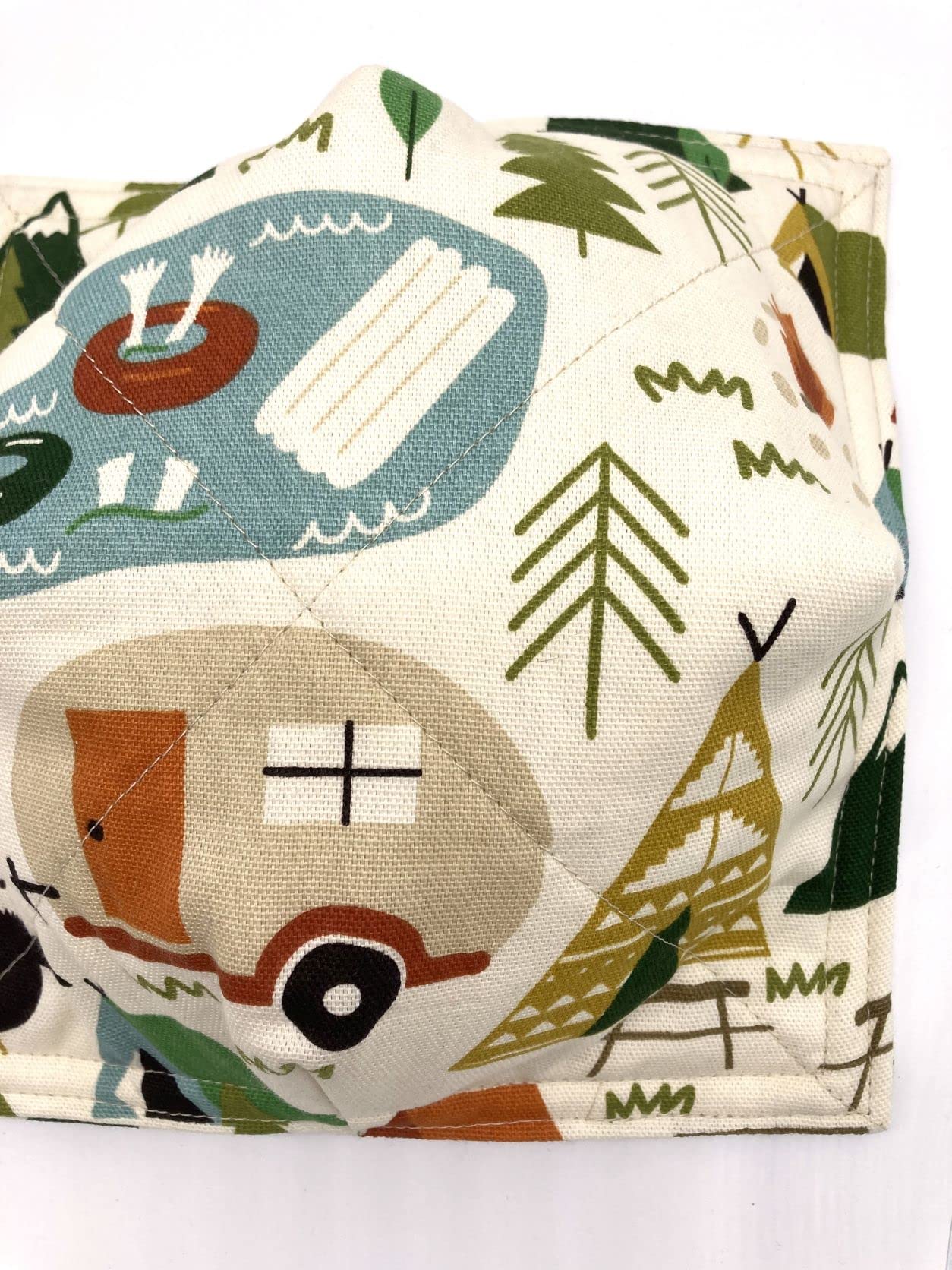 2-Pack Cotton Bowl Cozies - Microwave & Oven Safe Hot Pads for 8 Inch Bowls - Camping, Kitchen & Dining Essentials - Nature Beige Print with Multi-Color Design - Perfect for Hot Dishes, Soups & Baking