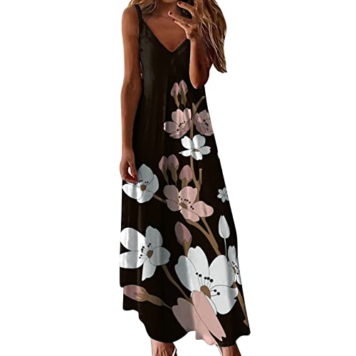 ETHKIA Women's Summer Sleeveless Floral Print Sundress - Elegant Casual Party Swing Long Dress for Beach, Vacation & Outdoor Events