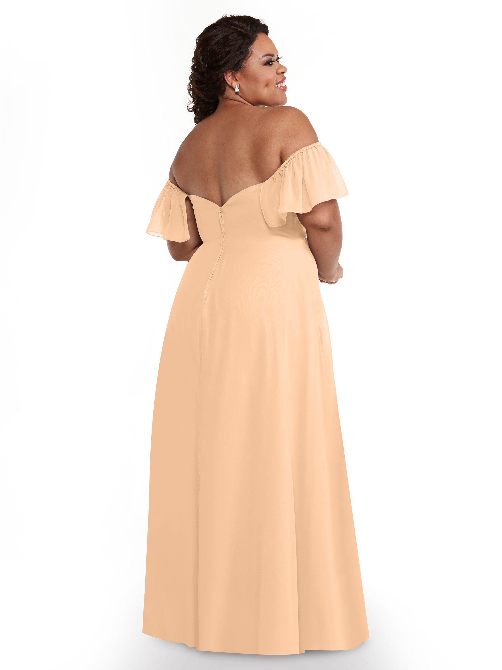 Elegant A-Line Off-The-Shoulder Chiffon Bridesmaid Dress with Pockets - Perfect for Weddings, Formal Events & Special Occasions
