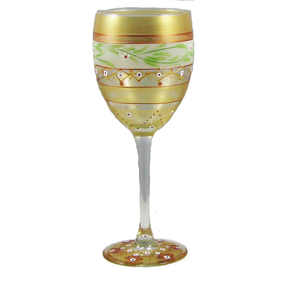 Hand Painted Mosaic Gold Garland Wine Glasses Set of 2 - 10.5 oz Stemware for Parties, Weddings & Home Decor - Elegant Drinking Glasses for Wine Tasting & Gifts