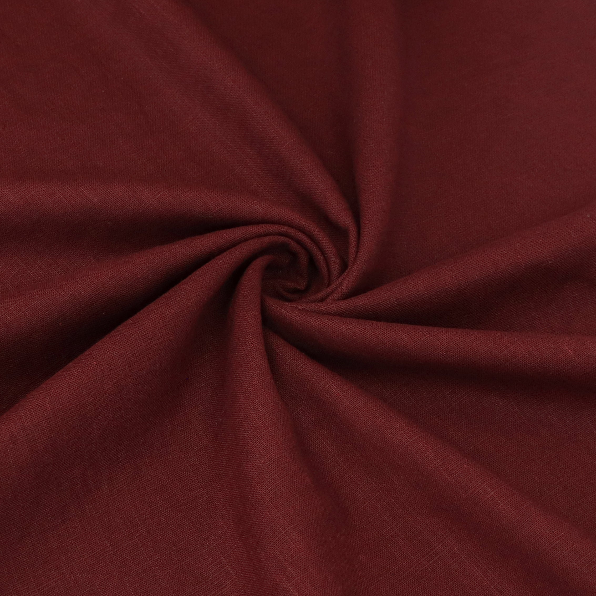 Premium Washed Linen Cotton Fabric - Soft & Breathable Burgundy Red Material for Dresses, Curtains & Home Decor
