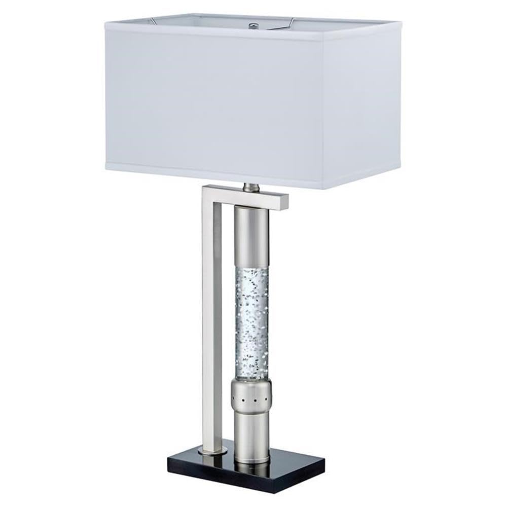 Homelegance Satin Nickel Table Lamp with L-Shaped Frame & Sparkling Water Drop Design - Decorative Mood Lighting for Bedroom, Living Room, Office Night Light