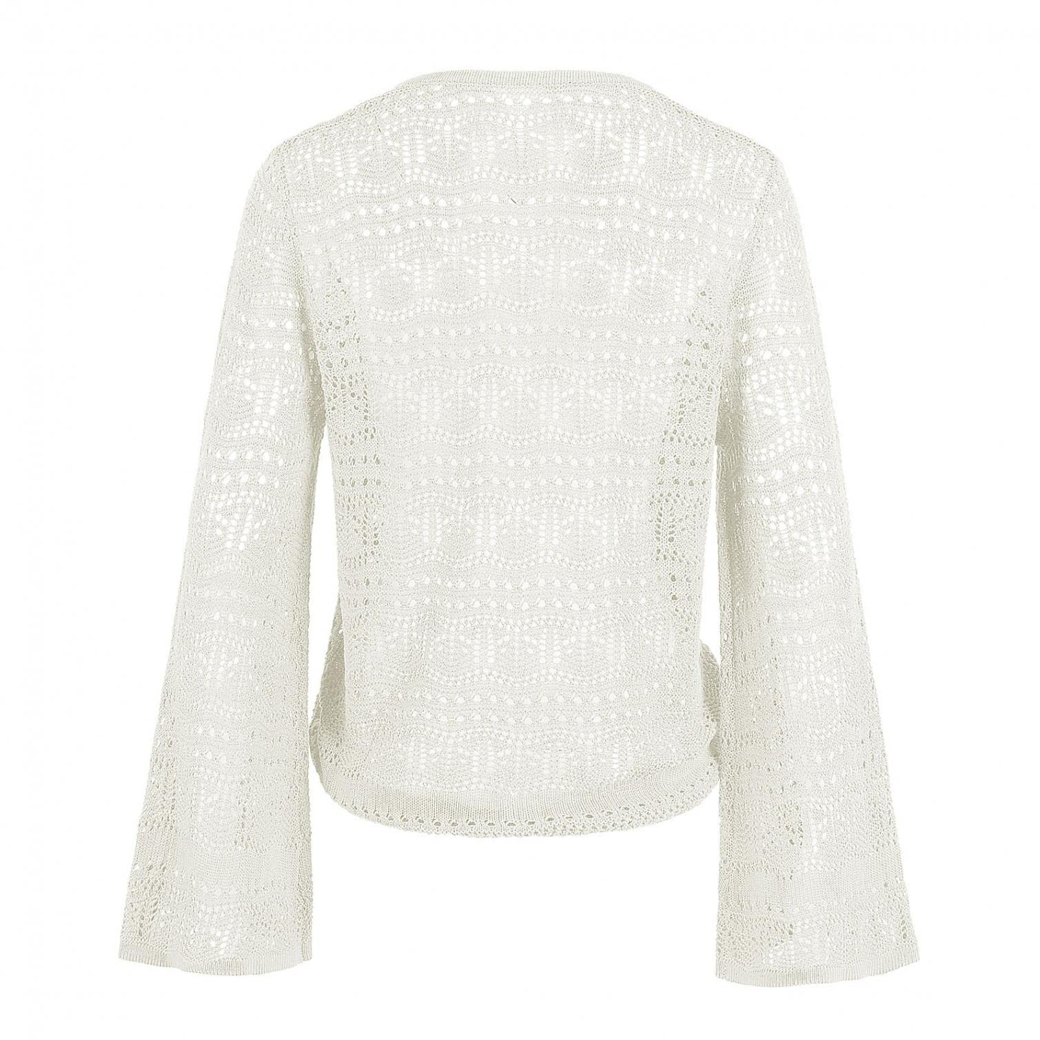 Boho Off Shoulder Sheer Crop Top for Women - Bell Sleeve Flowy Oversized Slouchy Crochet Ruched Pullover Sweater | Perfect for Beach, Festival & Casual Outfits