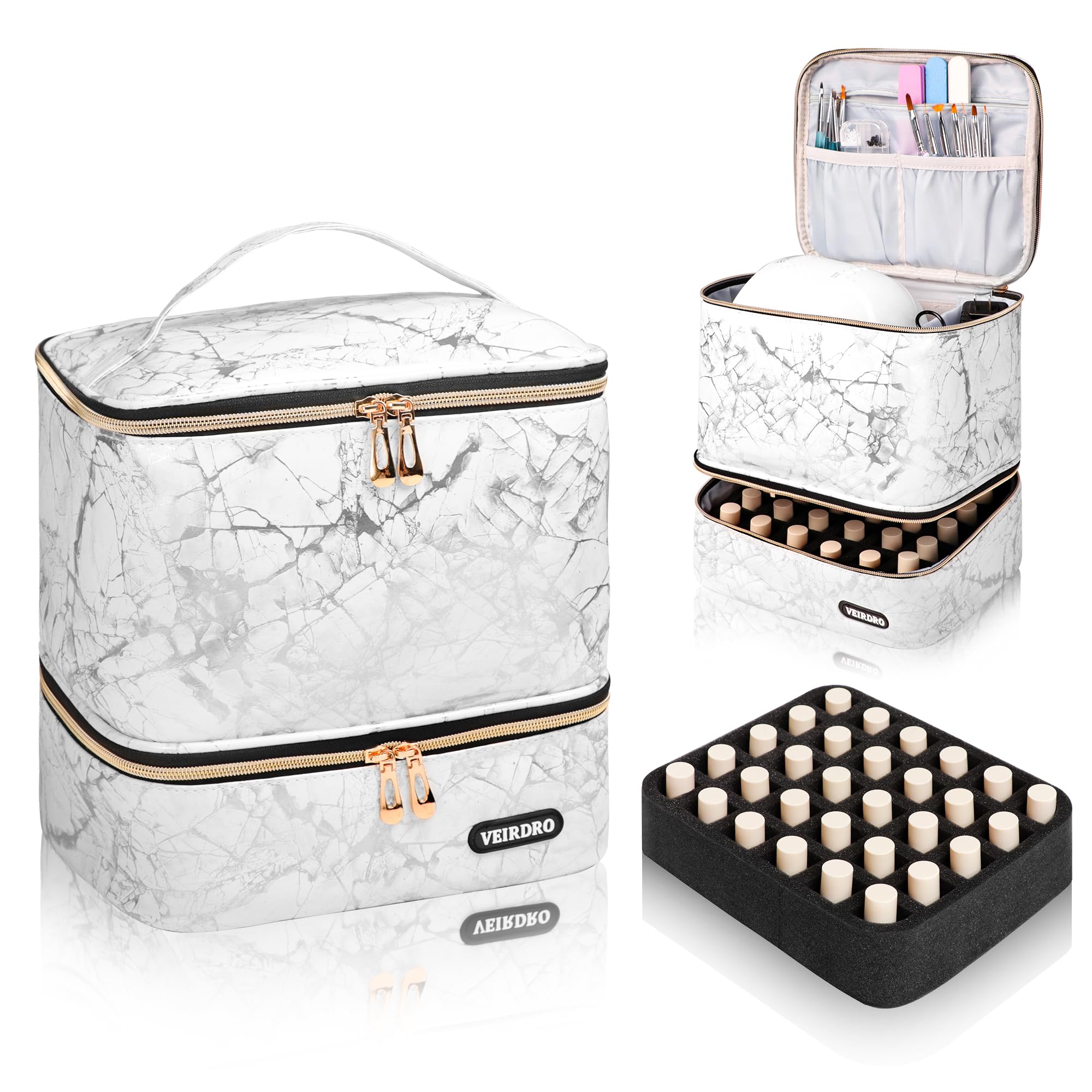 Premium Nail Polish Organizer Case - Holds 30 Bottles (15ml/0.5oz) & Nail Lamp - Large Manicure Storage Bag with Tool Compartments - Perfect for Salon Professionals & Home Nail Care (White)