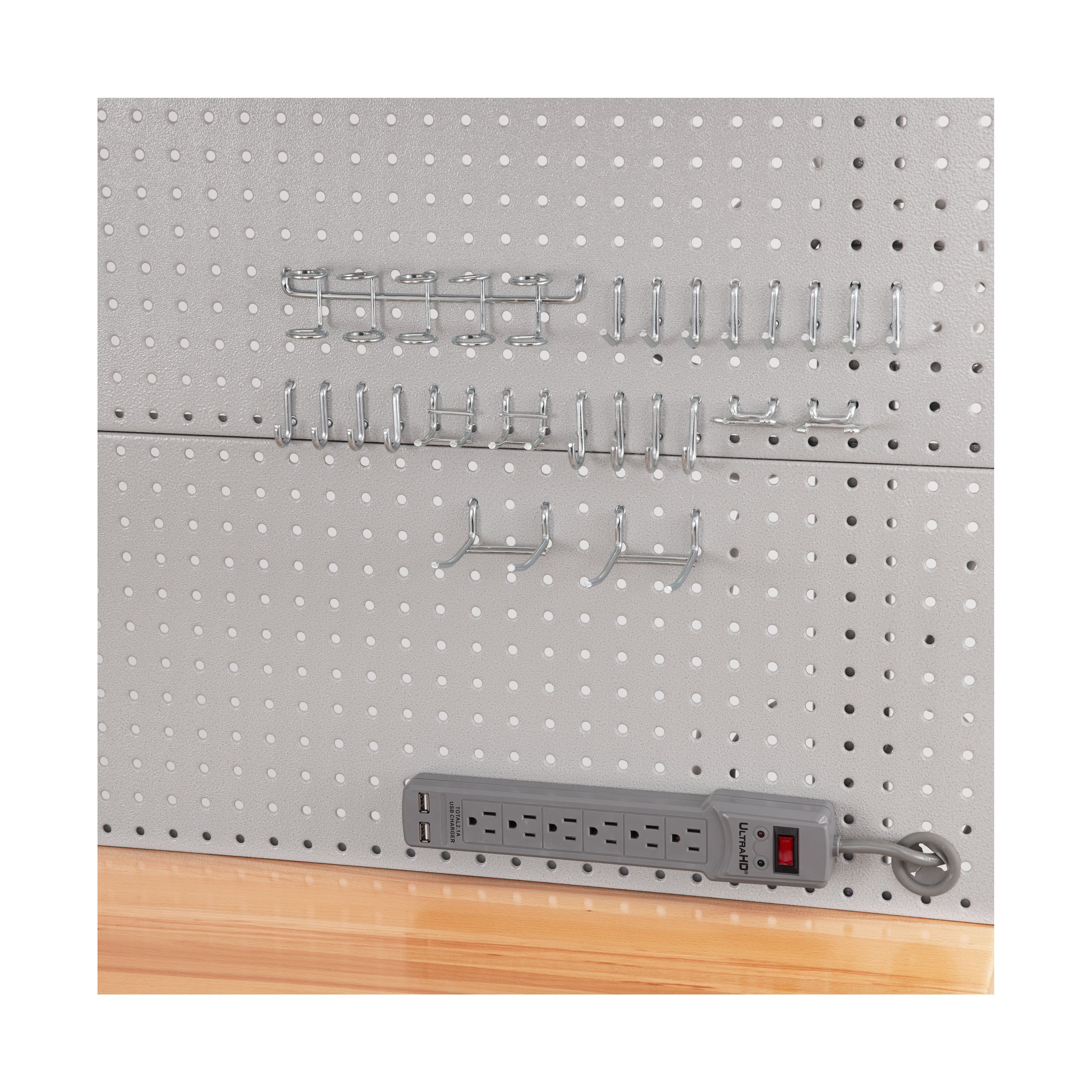 UltraHD® Lighted Workbench with Wooden Top & Pegboard - Perfect for DIY Projects, Home Workshops, and Garage Organization
