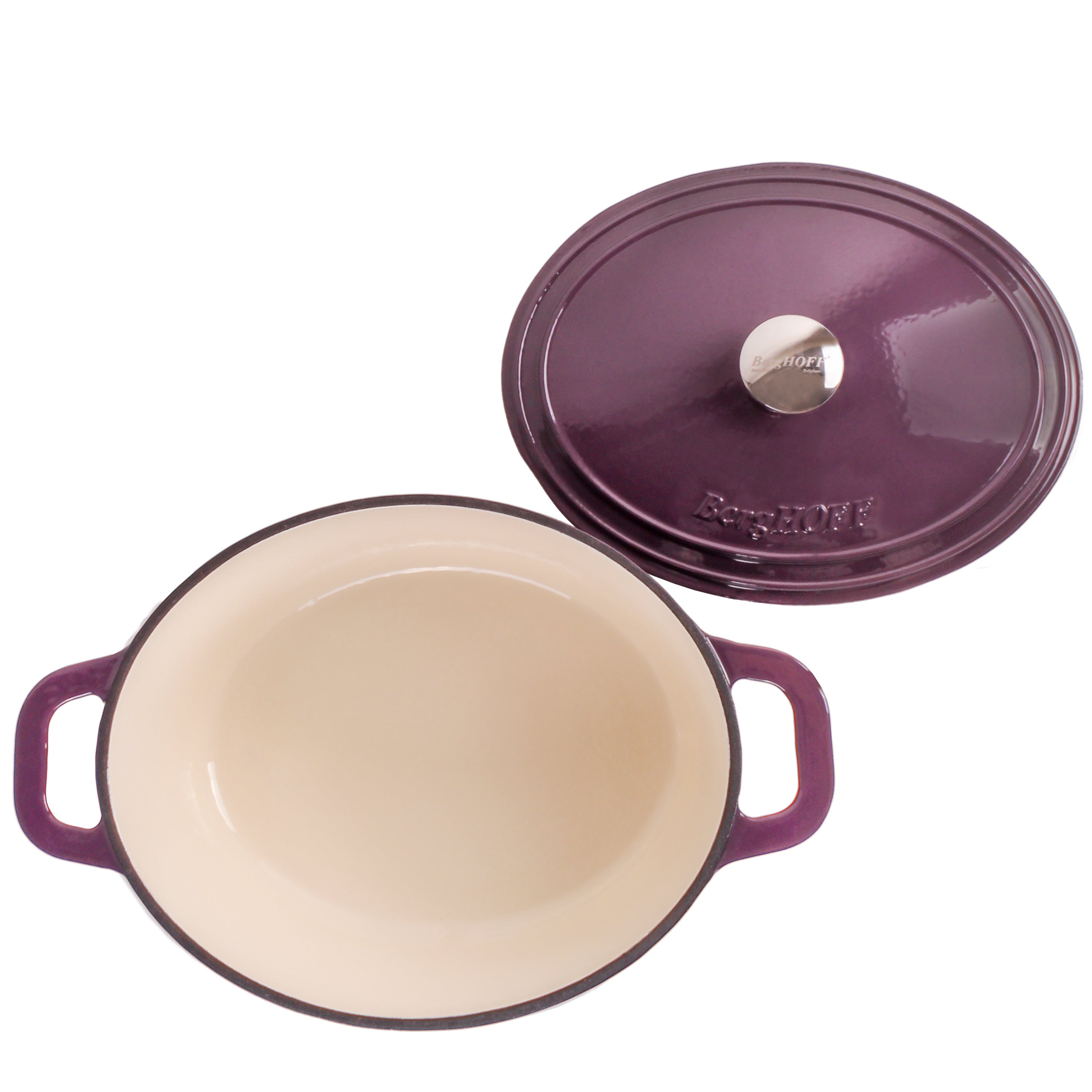 BergHOFF Neo 4-Piece Cast Iron Cookware Set with 5qt & 8qt Oval Dutch Ovens & Matching Lids - Purple | Premium Enameled Cast Iron Cookware for Braising, Stewing & Baking | Perfect for Stovetop, Oven & Camping Use
