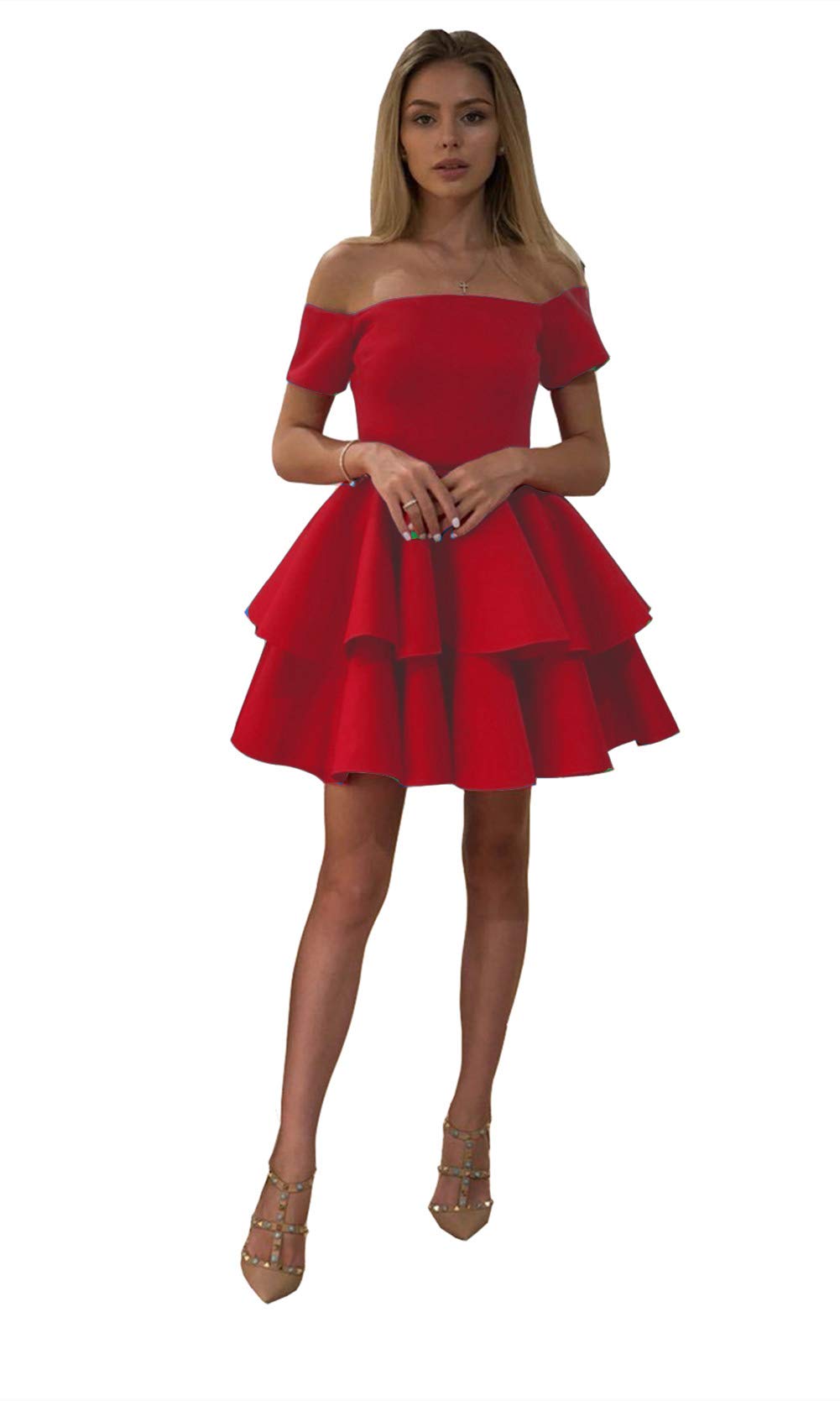 Emanni Women's Off Shoulder Short Homecoming Dress - Sexy Prom Party Dress in Bright Red for Formal Events, Dances & Special Occasions
