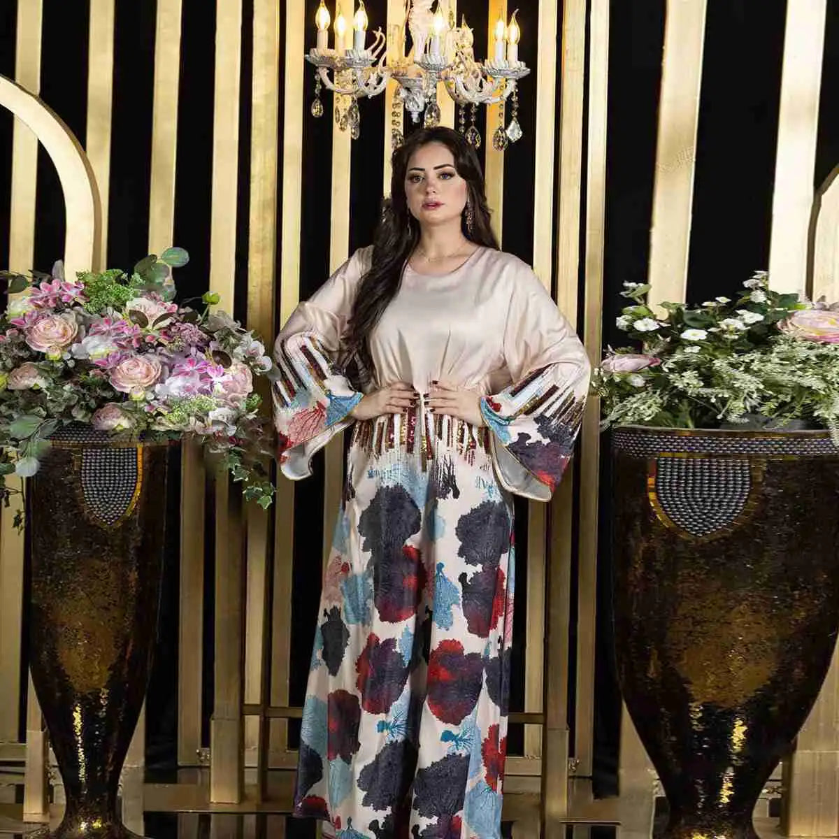 Elegant Eid Dress for Women - Sparkling Sequins Muslim Caftan Kaftan Dress - Perfect for Eid Celebrations, Weddings & Special Occasions