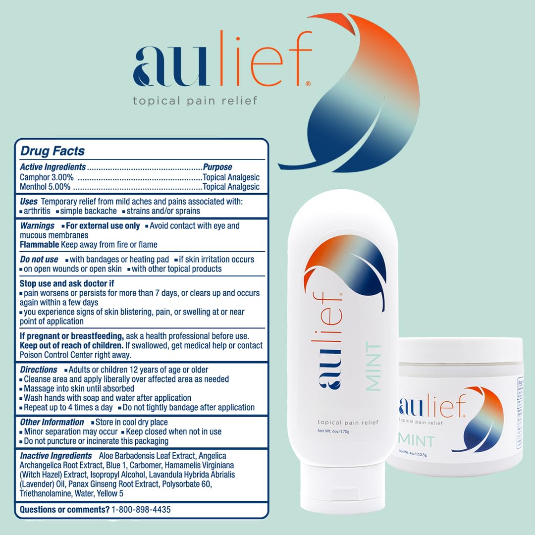 Aulief Topical Pain Relief Cream - Fast-Acting Mint Green Gel for Neck, Knee, Back, Muscle & Joint Pain Relief - FSA HSA Approved - 128 oz Bottle - Perfect for Athletes, Office Workers & Seniors with Chronic Pain