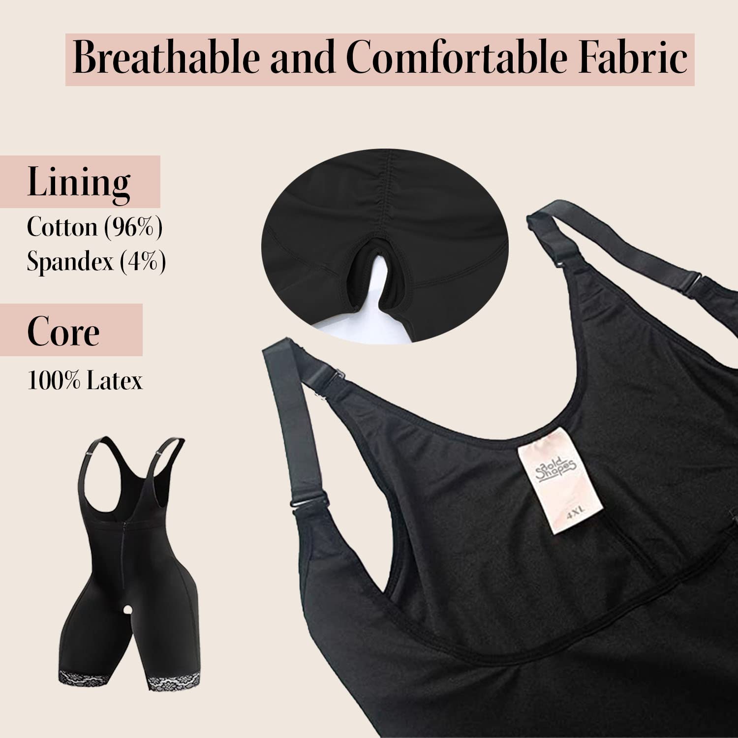 Women's Seamless Shapewear Bodysuit - Black Thigh Slimming Body Shaper with Zipper Closure (Sizes S-10XL) for Tummy Control & Hourglass Figure - Perfect for Dresses, Workout & Special Occasions