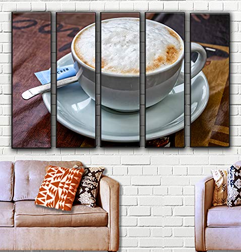 5-Piece Coffee Theme Wall Art Set - Large Cappuccino Painting Canvas Prints (35x55 in) - Perfect for Café, Restaurant & Home Kitchen Decor