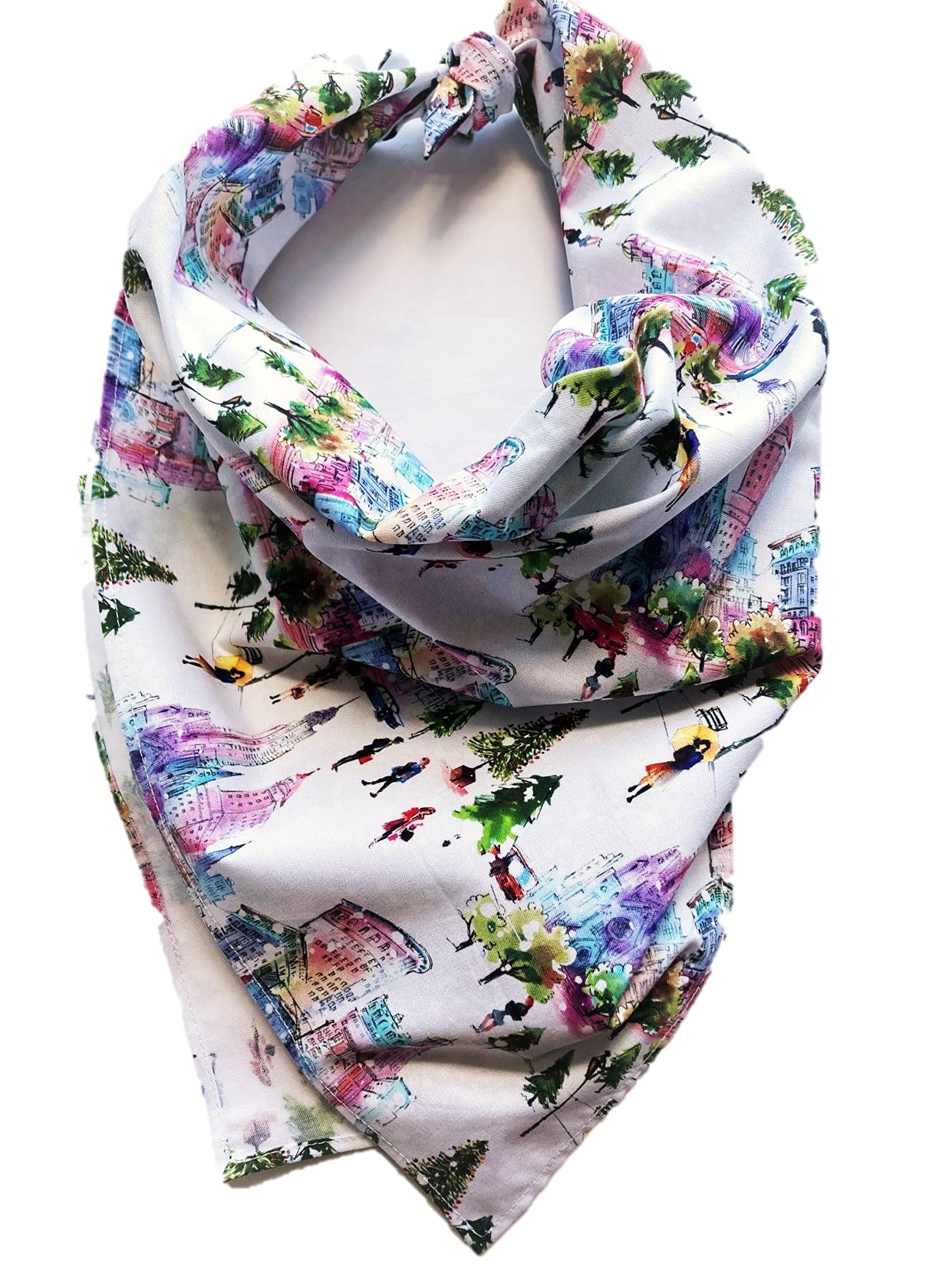 City Life - 24 Inch Square Cotton Bandana Scarf | 100% Soft Breathable Fabric | Handmade Watercolor Art Print | Made in USA | Perfect for Outdoor Activities, Fashion Accessories & Gift Giving