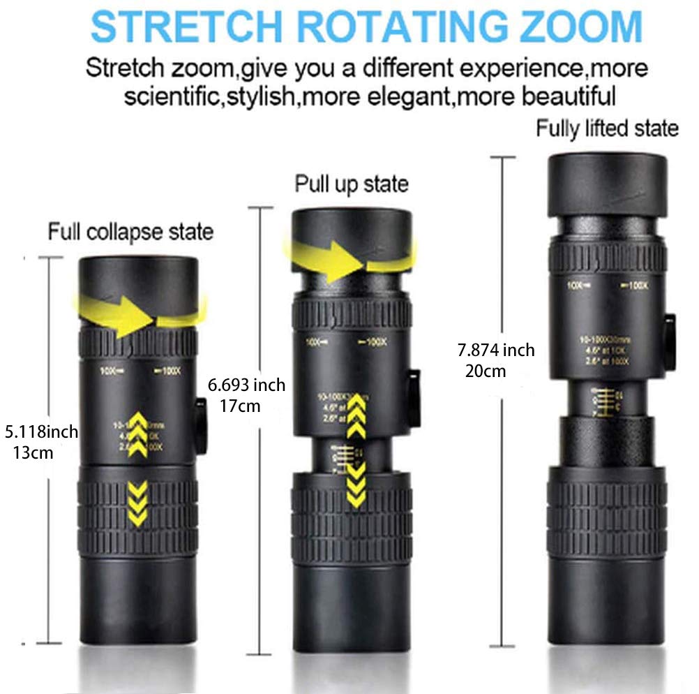 4K 10-300X40mm Monocular Telescope with Smartphone Adapter & Tripod - High Power Zoom, Waterproof for Bird Watching, Hunting, Travel & Outdoor Adventures - Perfect for Adults & Nature Enthusiasts