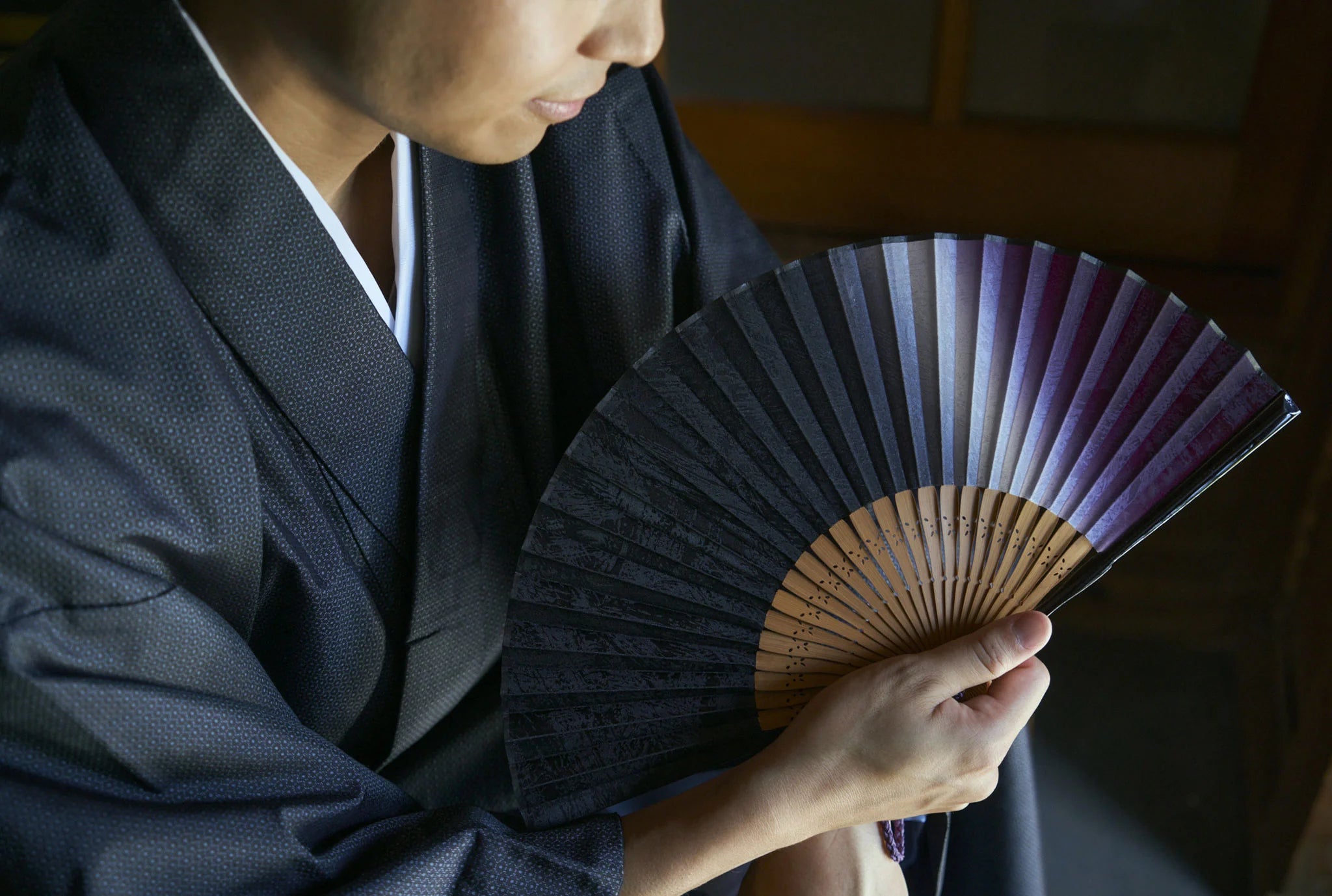 Premium Japanese Folding Fan for Men - Kyoto Handmade Kyo Sensu in Elegant Dark Green | Traditional Cooling Fan for Summer, Wedding Gifts & Home Decor