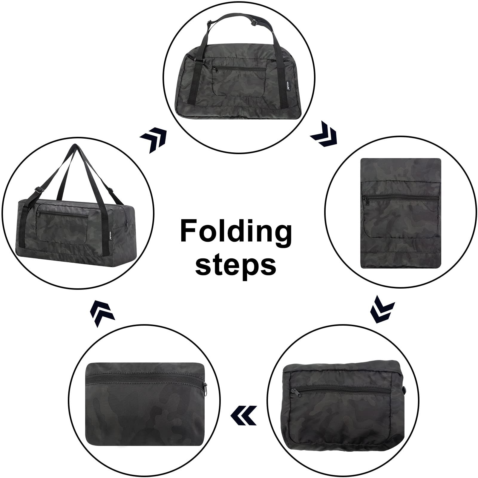 HOLYLUCK Foldable Travel Duffel Bag for Women & Men - Lightweight Gym Bag with Shoulder Strap - Perfect for Workout, Sports, Travel & Weekend Getaways (Midnight Camo)