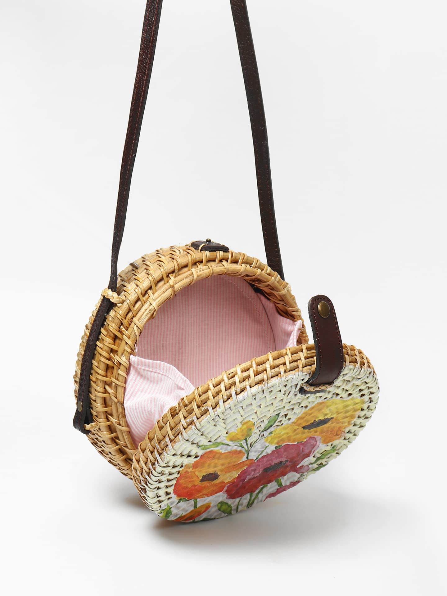 Habere India Handmade Rattan Sling Bag - Stylish Round Cane Beach Tote Bag for Women | Perfect for Vacation, Shopping & Boho Fashion Accessory