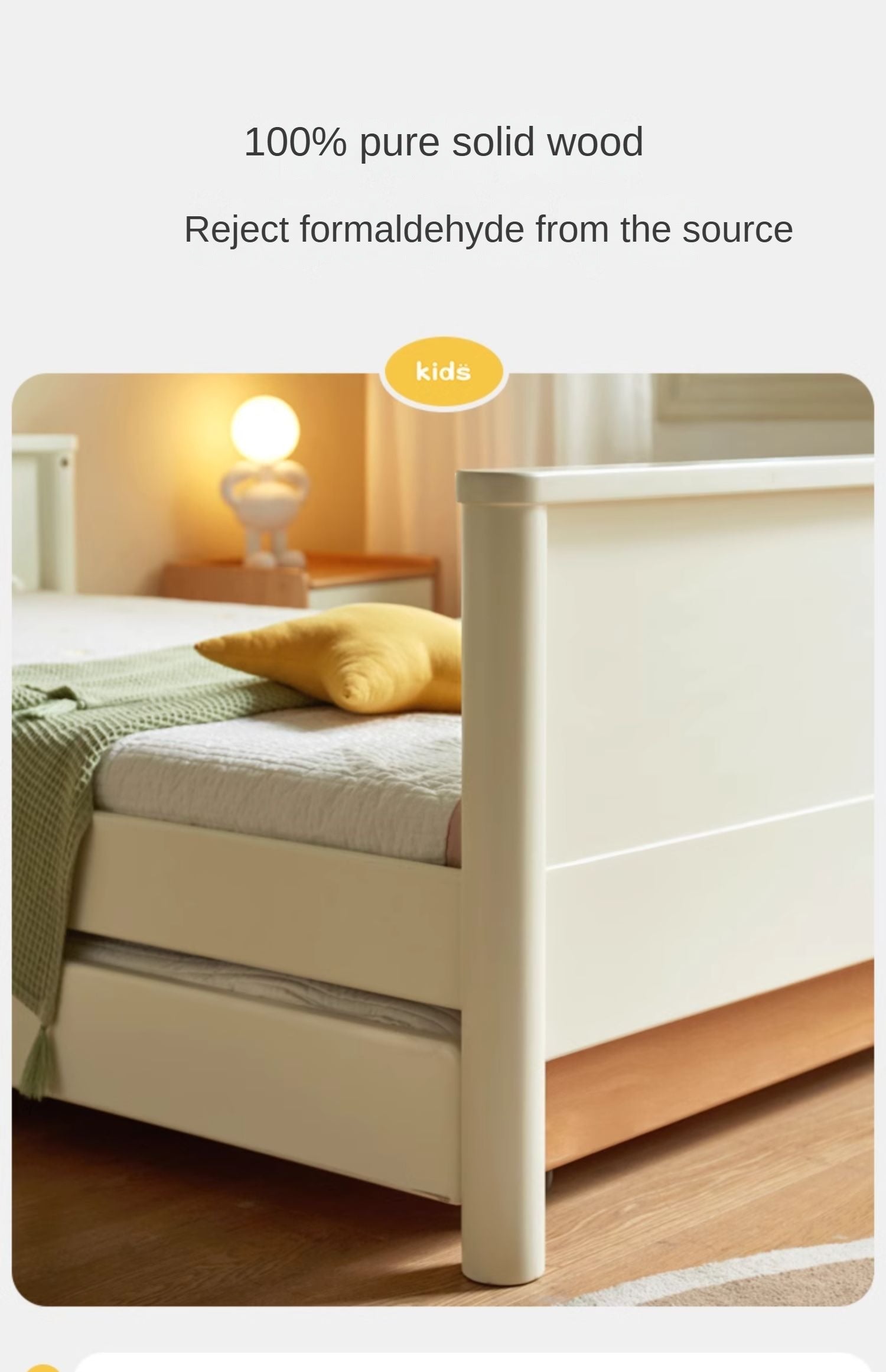 Solid Poplar Wood Kids Storage Bed - White Single Bed Frame with Underbed Drawers for Bedroom Organization & Space Saving