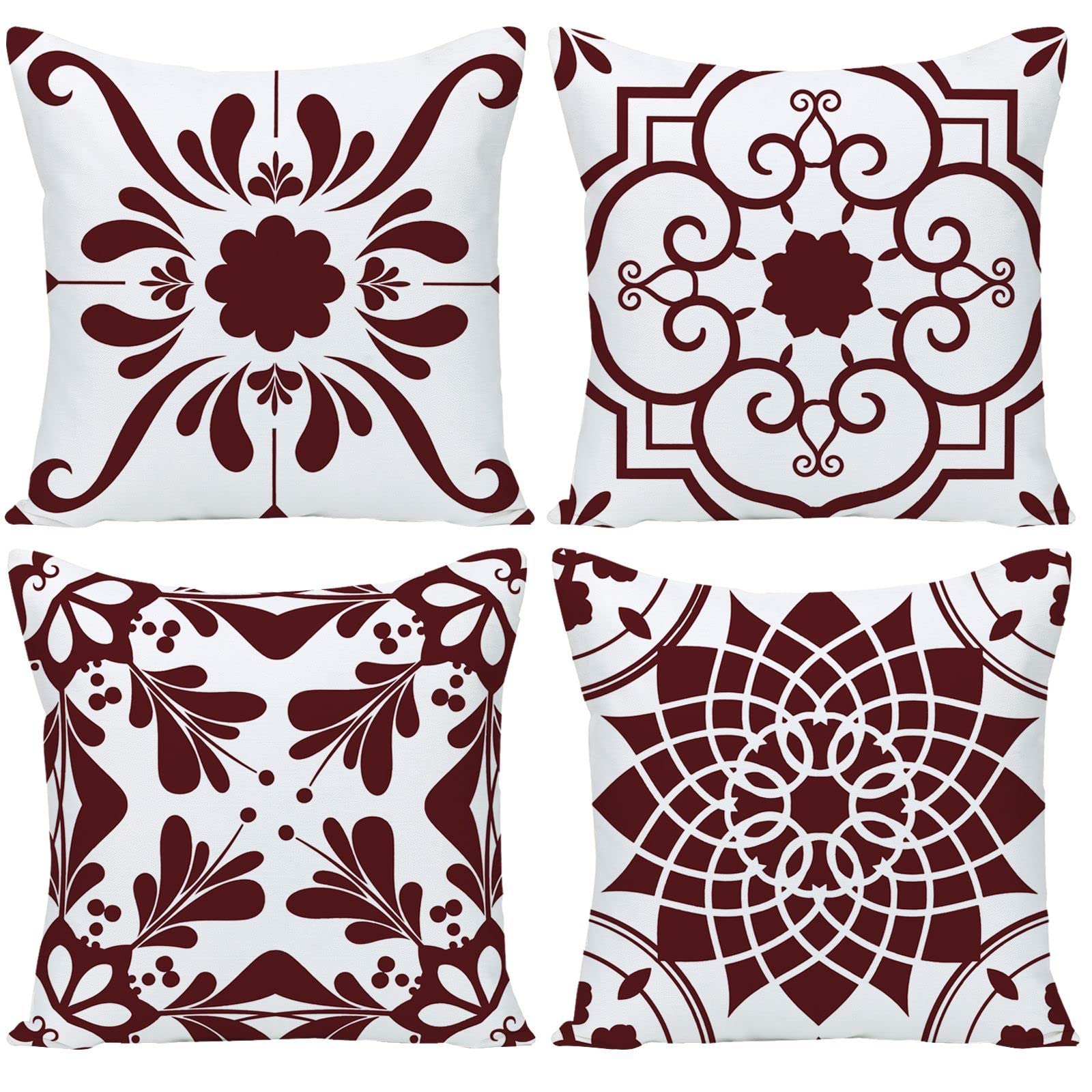 GUHOO 22 Inch Outdoor Pillow Covers - Wine Red Floral Square Decorative Throw Pillow Cases for Sofa, Couch, Living Room & Patio - Waterproof & UV Resistant Home Decor for Outdoor & Indoor Use