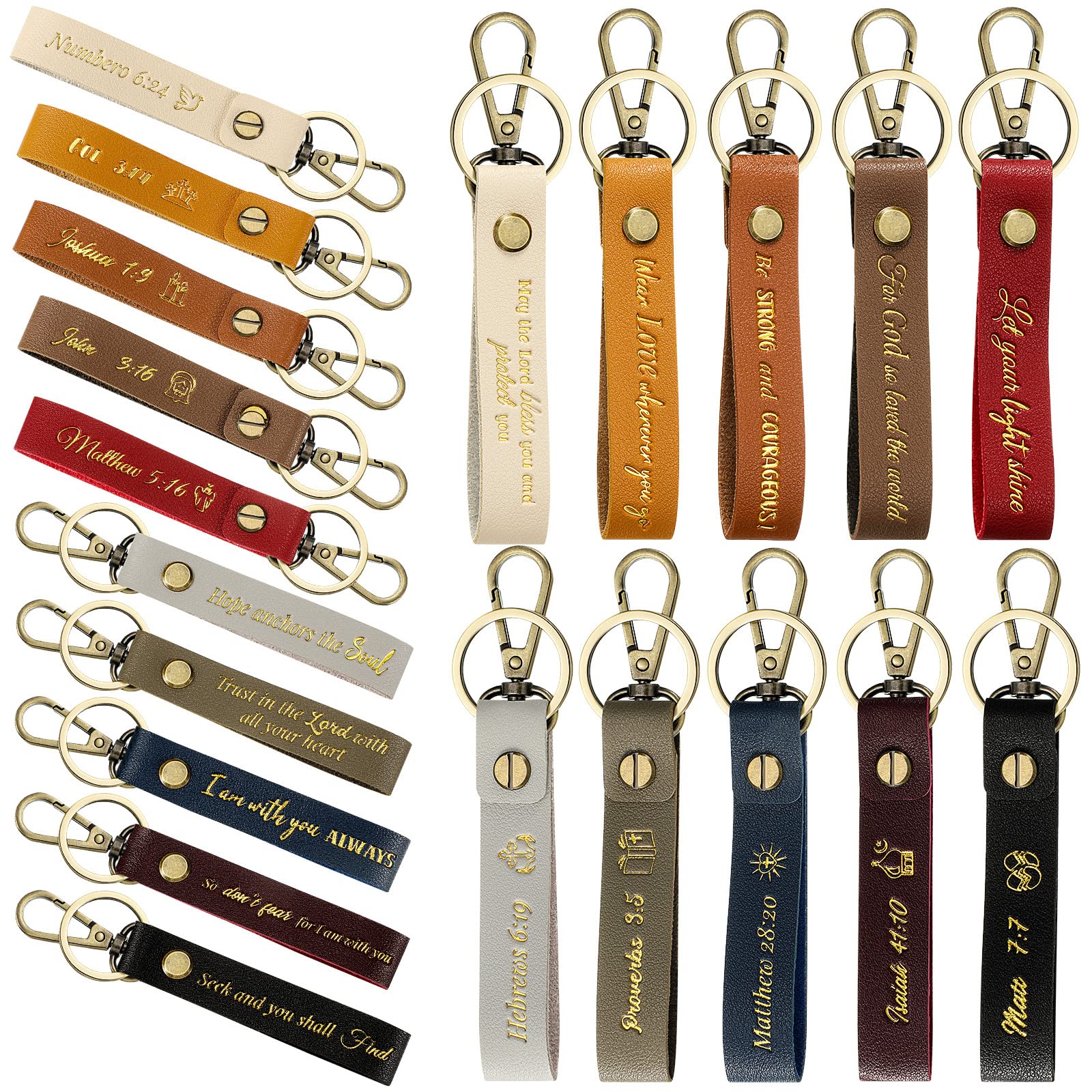 20 Pcs Christian Leather Keychains with Bible Verses - Religious Inspirational Key Rings for Easter Gifts, Daily Faith Encouragement & Car Keys Accessories
