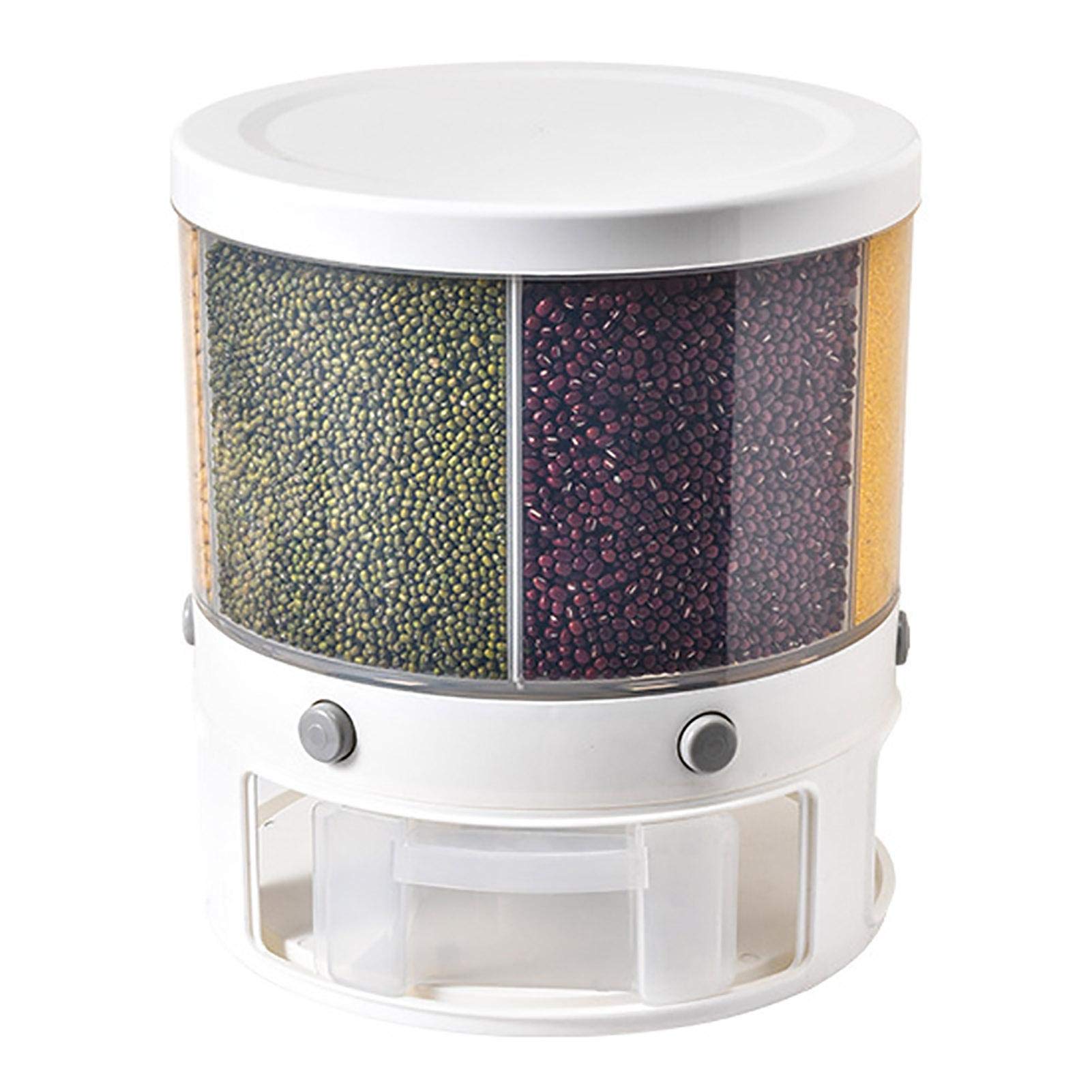 JJINPIXIU 6-Compartment Rotating Dry Food Dispenser with Measuring Cup - Airtight Rice Storage Container for Kitchen, Pantry Organization - Perfect for Storing Grains, Cereal, Pet Food & Baking Ingredients
