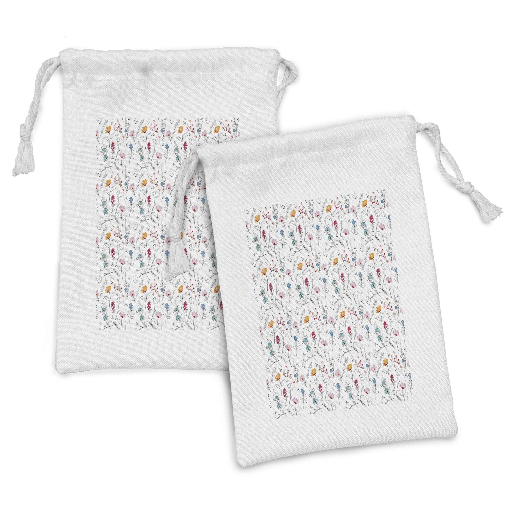Ambesonne 2-Pack Botanical Fabric Pouches - Carnation Lily Summer Blooming Garden Petals Drawstring Bags (9