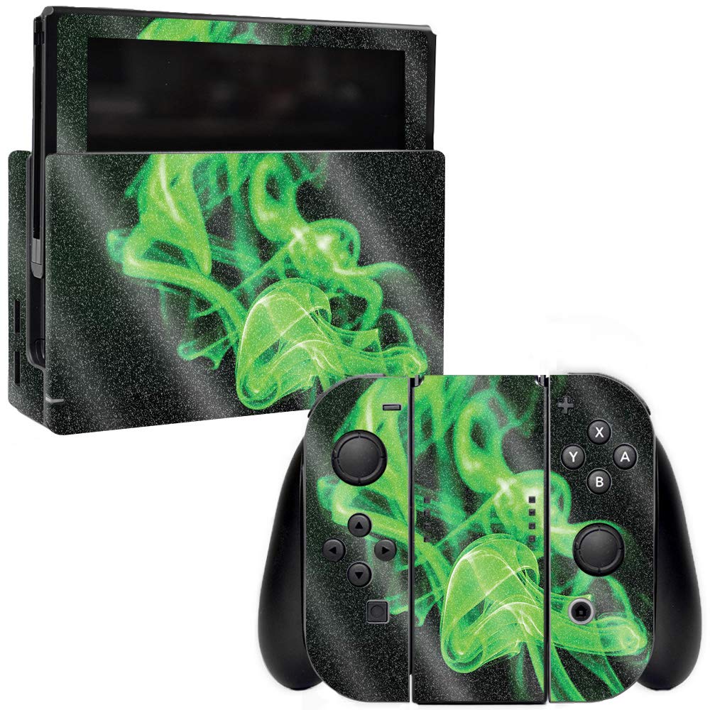MightySkins Glossy Glitter Skin for Nintendo Switch - Green Flames | Protective Durable High-Gloss Cover | Easy to Apply & Remove | Made in USA | Perfect for Gaming & Travel Protection