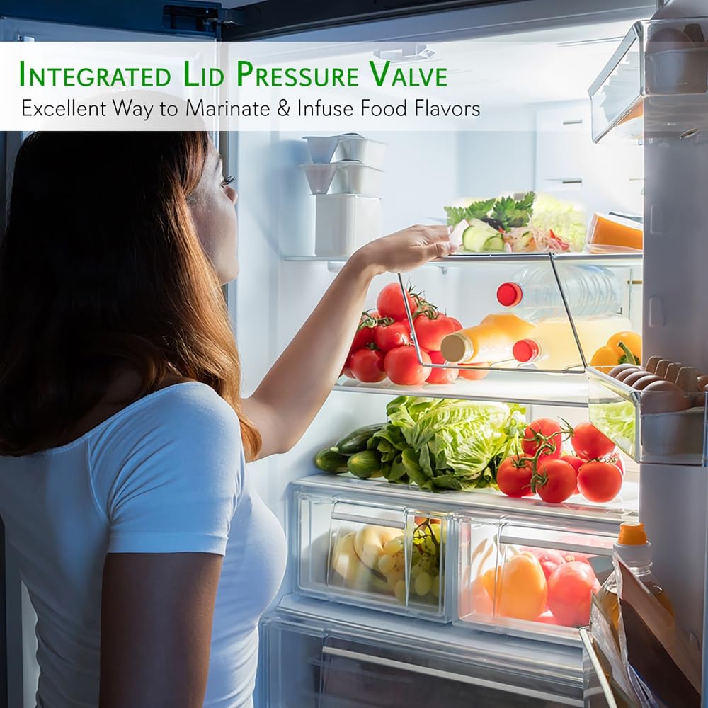 NutriChef 1L Air Vacuum Seal Food Storage Container - Reusable Airtight Kitchen Canister for Meal Prep, Lunch, Bread & Cereal - Keeps Food Fresh | Perfect for Home, Office & Camping Use