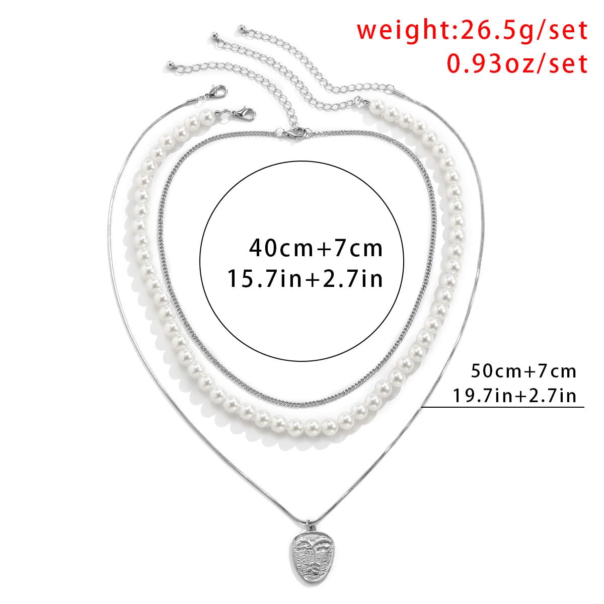 Jumwrit Pearl Layered Necklace with Face Pendant & Adjustable Snake Chain - Elegant Tiny Chain Necklace for Women & Girls | Perfect for Date Night, Parties & Everyday Wear