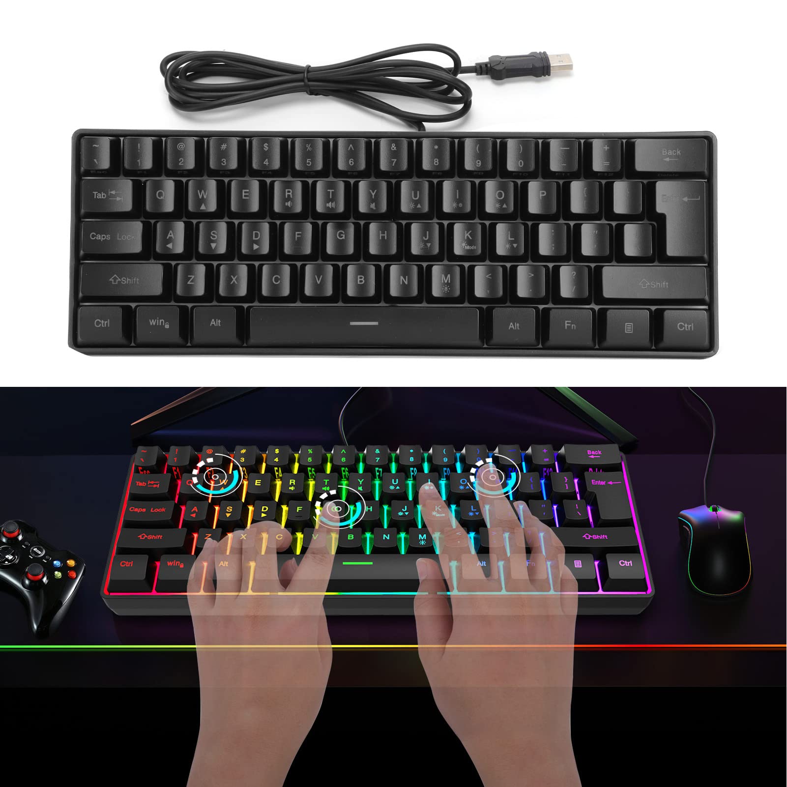 Dpofirs 61-Key RGB Gaming Keyboard with Blue Switches - Wired USB Mechanical Keyboard, 5 Adjustable Levels & 8 Lighting Effects for Windows PC Gamers - Perfect for FPS, MOBA & Typing Enthusiasts