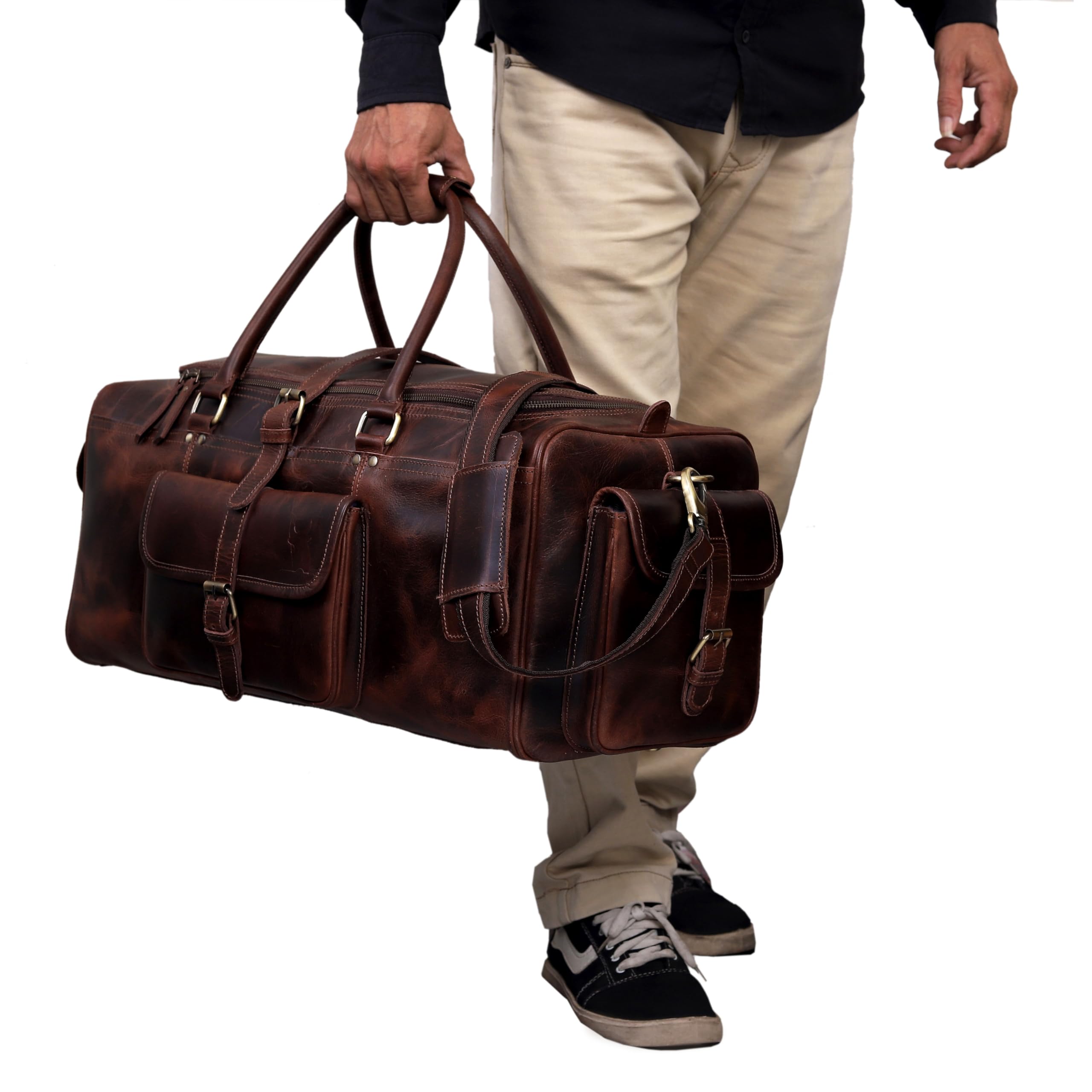 Premium Full Grain Leather Duffel Bag for Men - 24