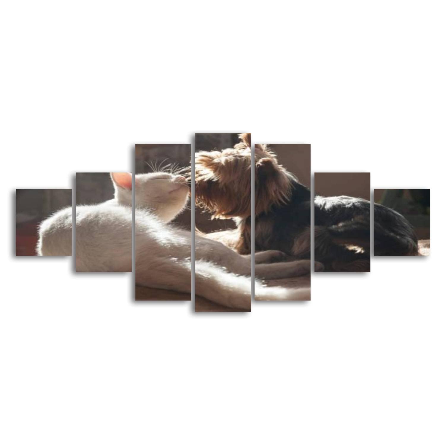 Dog and Cat Canvas Wall Art - Large 7-Panel Framed Painting for Living Room, Bedroom & Office Decor - Ready to Hang Home Wall Decor - Perfect for Pet Lovers & Cozy Home Atmosphere