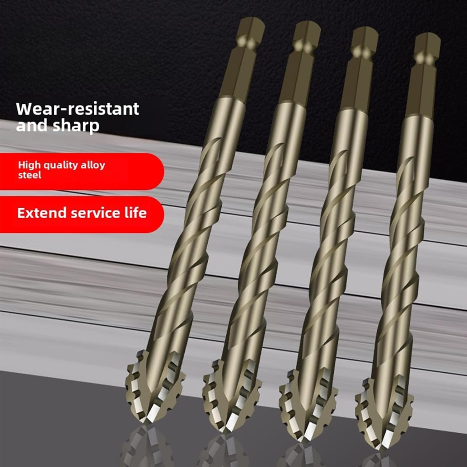 Relaxrich High-Speed Steel Four-Flute Sawtooth Eccentric Drill Bit Set - 4-Edged Serrated Design for Wood/Metal/Plastic - 6/8/10mm Multi-Size Kit - Perfect for DIY Home Improvement & Professional Woodworking Projects