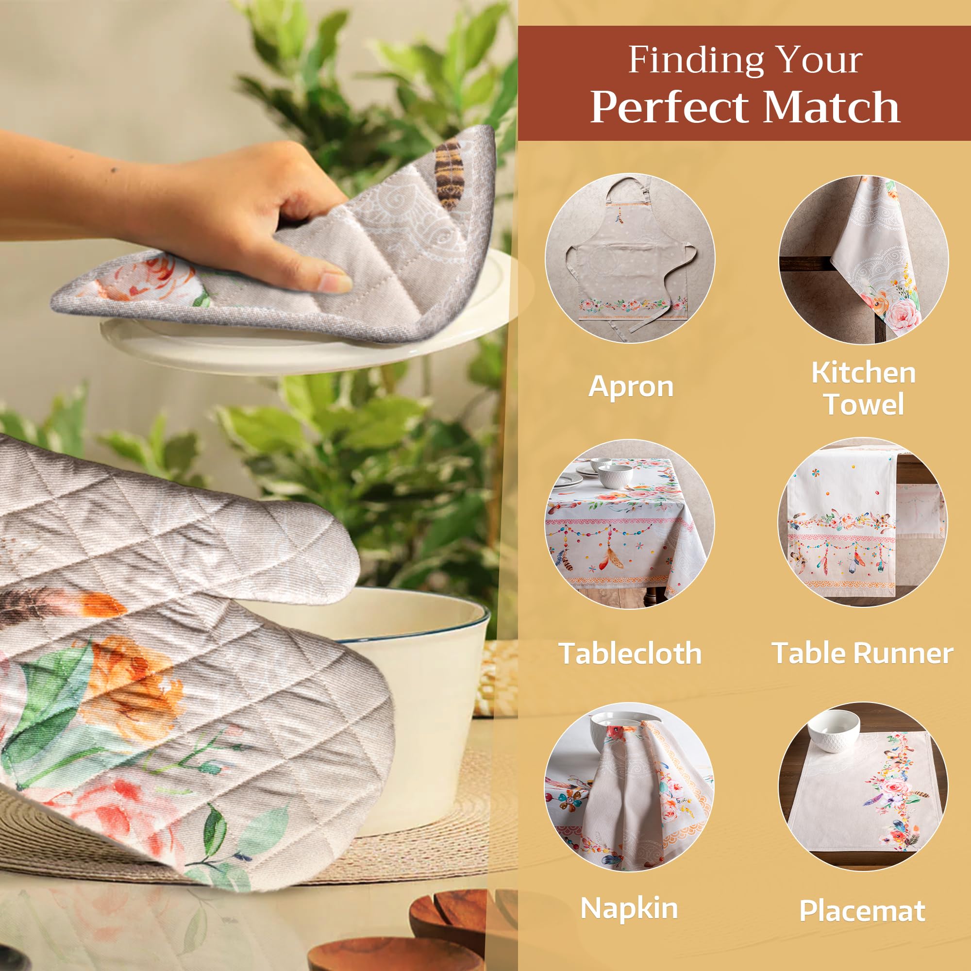Maison d'Hermine 100% Cotton Heat Resistant Pot Holders Set of 2 - 8x8 Inches with Hanging Loop for Grilling, Microwave & Hot Pans - Easter & Spring Summer Kitchen Decor (Ibiza Beige) - Perfect for BBQ, Baking and Holiday Cooking