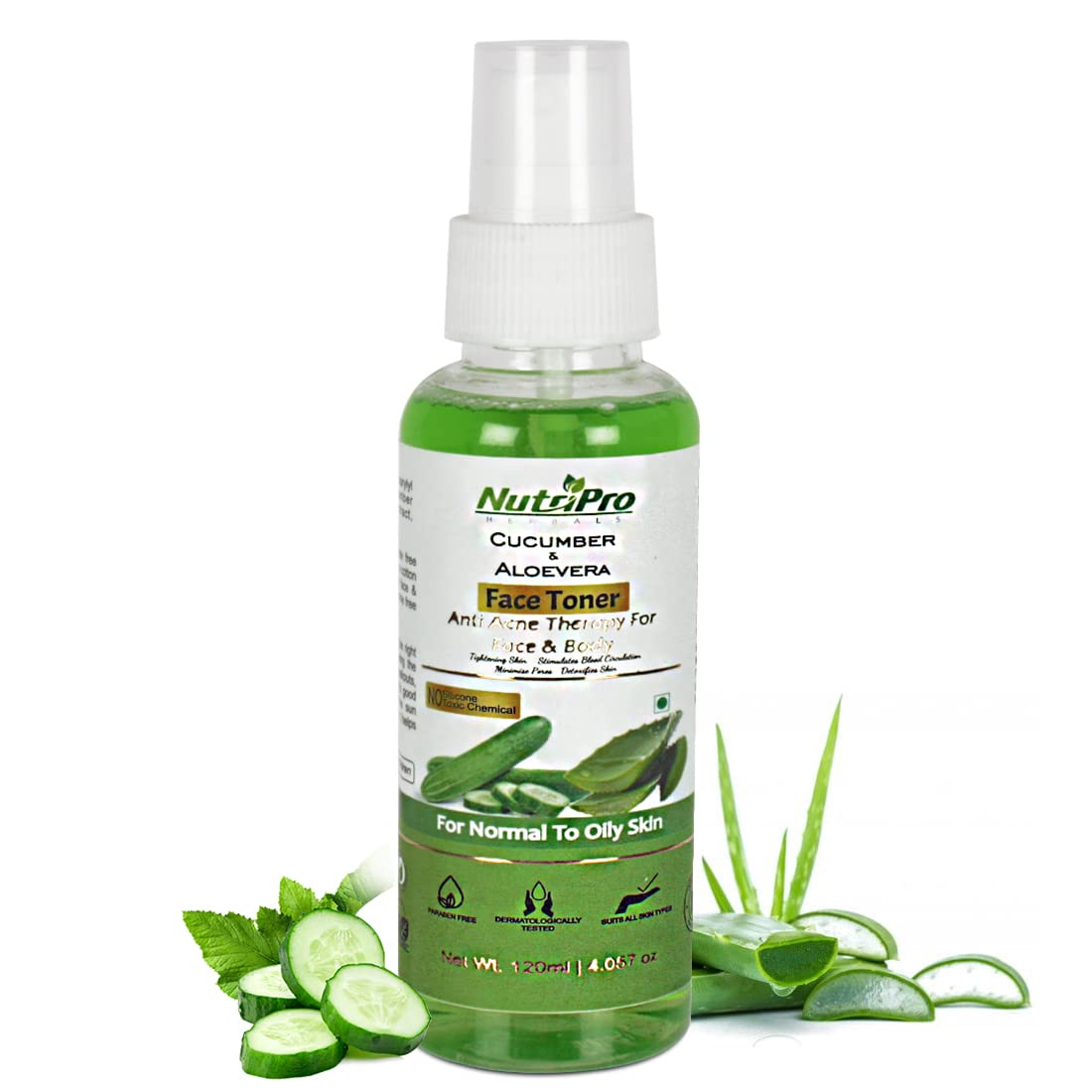 NutriPro Cucumber & Aloe Vera Face Toner for Acne Prone Skin - Sulfate Free, Paraben Free, Alcohol Free 120ml - Hydrating & Soothing Toner for Normal to Oily Skin - Perfect for Daily Skincare Routine & Post-Workout Refresh
