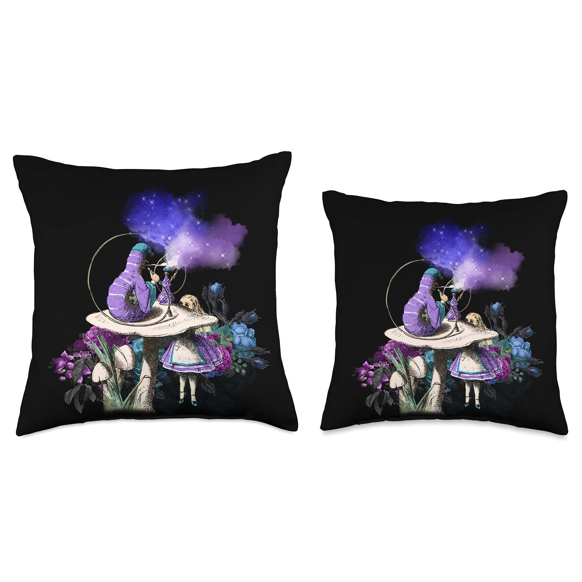 Smoking Caterpillar and Alice in Wonderland Throw Pillow - Whimsical Home Decor for Living Room, Bedroom, or Nursery