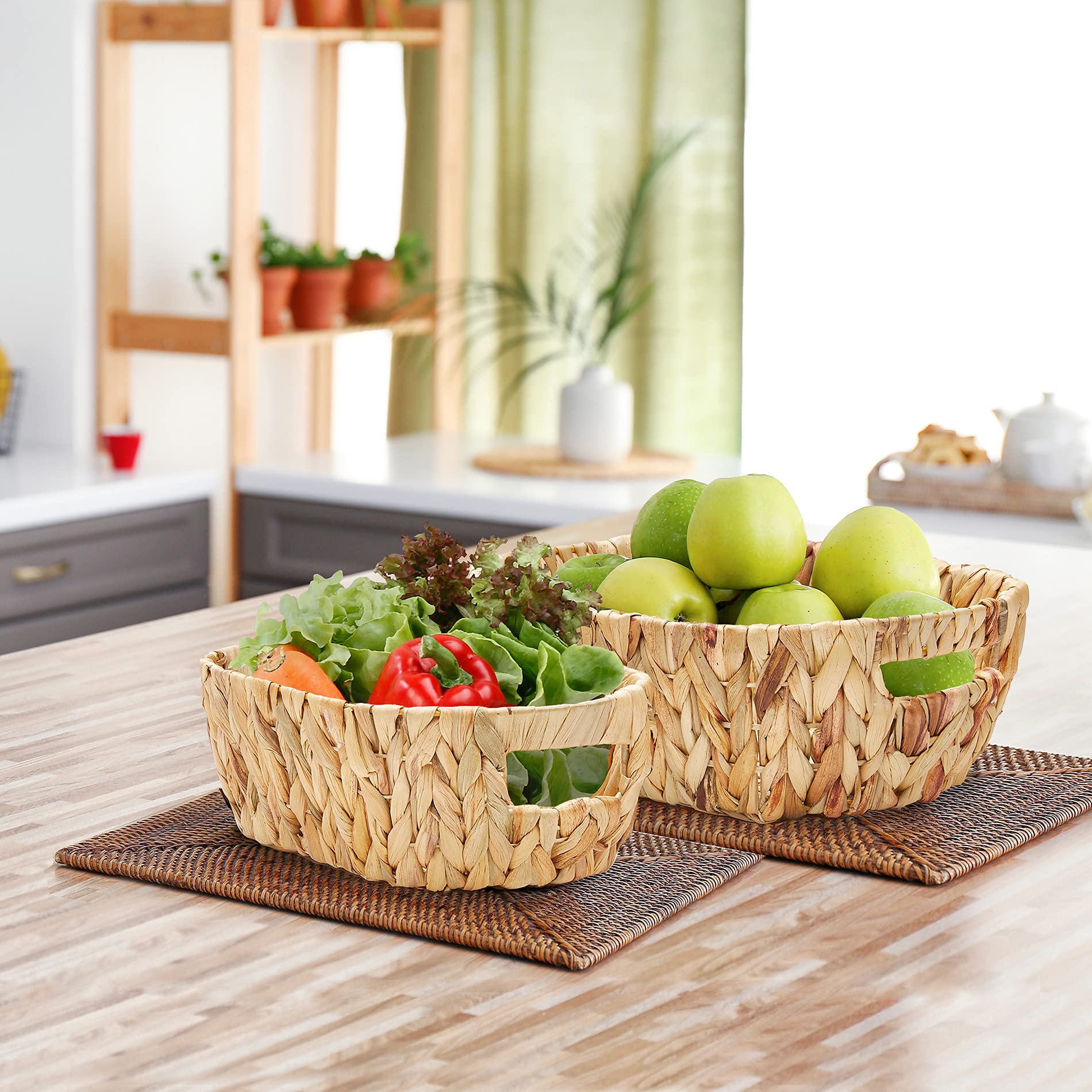 Americanflat Handwoven Water Hyacinth Storage Baskets with Handle - Set of 2 (1 Large & 1 Small) Natural Wicker Baskets for Home Organization - Perfect for Living Room, Bedroom & Bathroom Storage