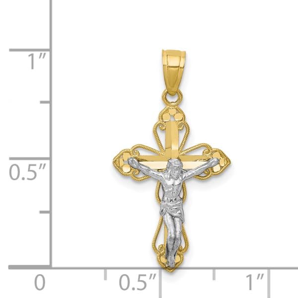 10K Solid Yellow Gold Antique Filigree Jesus Christ Crucifix Necklace - Religious Cross Pendant for Women & Men - Perfect for Baptism, First Communion, Confirmation & Daily Faith Jewelry
