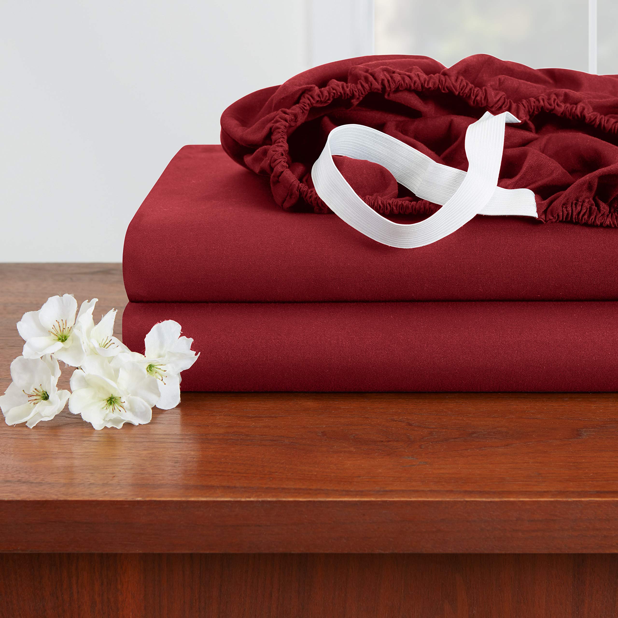 Empyrean Twin XL Sheets Set - 4 Piece 110 GSM Luxury Bedding with Pillowcases - Soft & Breathable for Twin XL Beds - Burgundy Red - Perfect for Hotels, Dorms & Guest Rooms