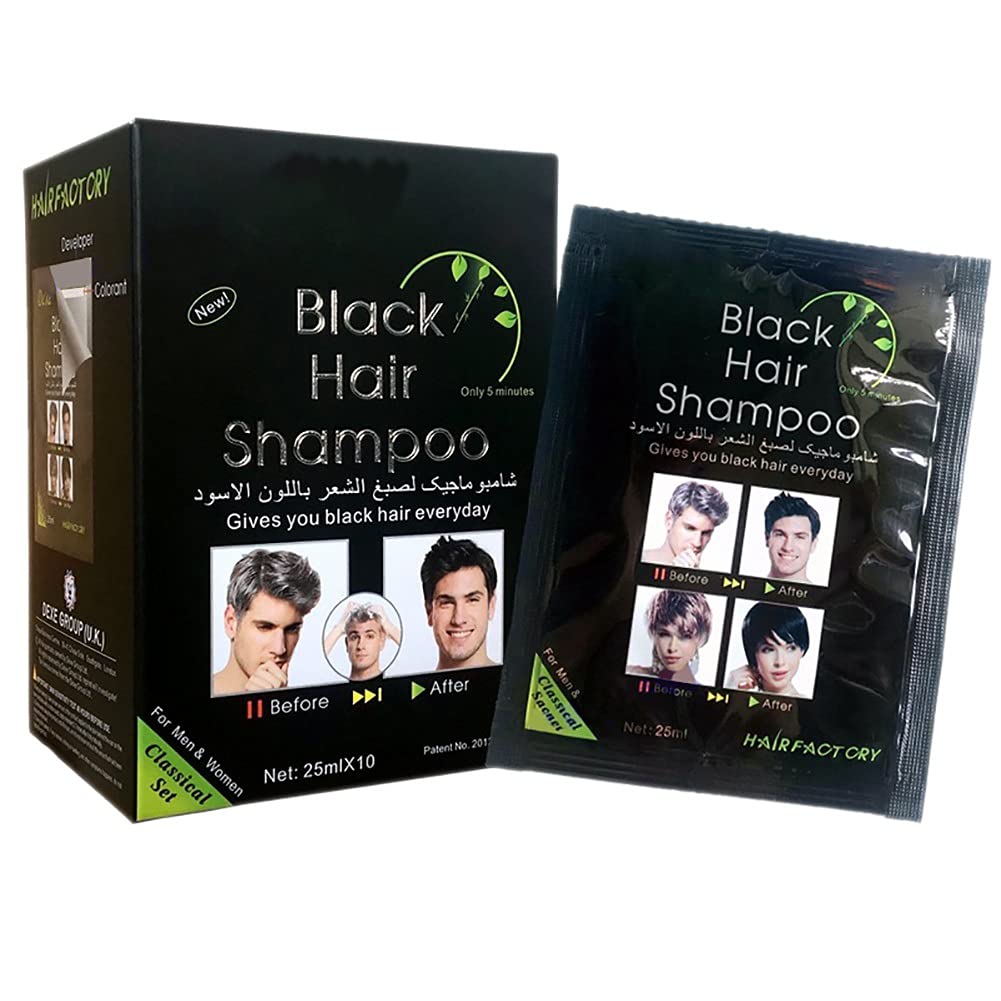 10 PCS Black Hair Shampoo Instant Hair Dye for Men & Women - Temporary Hair Color with Natural Ingredients - Easy to Use & Lasts 2 Months - Perfect for Touch-Ups, Gray Coverage & Special Events (10-Bag/Box, Ships from USA)