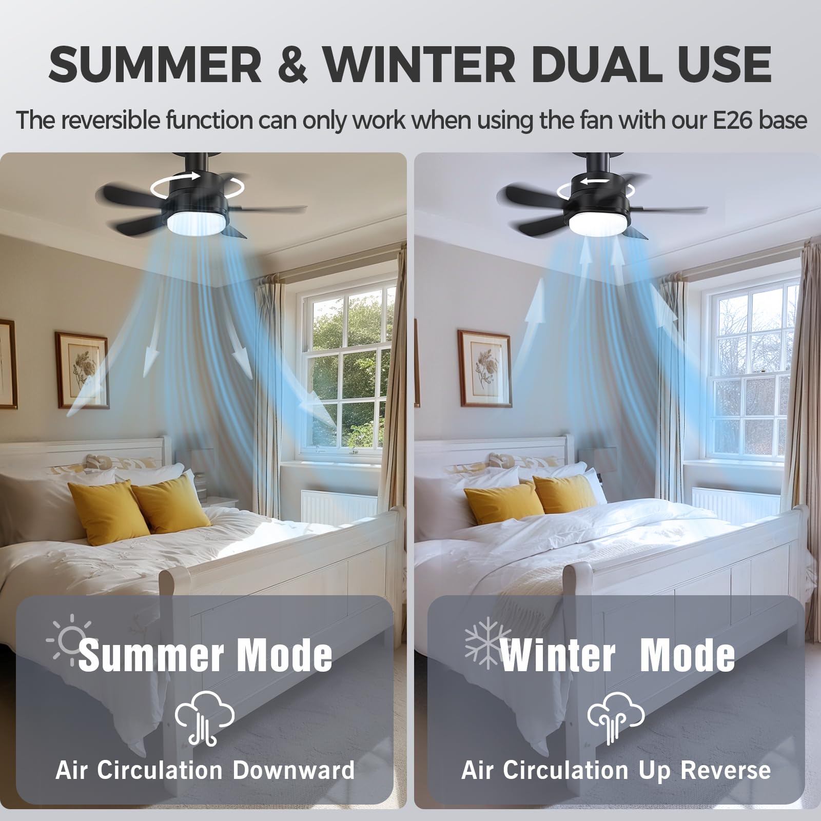 16 Inch Smart Ceiling Fan Light with Remote & App Control - E26/E27 Base, 6 Speeds, 3 Color Dimmable LED - Perfect for Bedroom, Living Room, Kitchen, Garage & Office