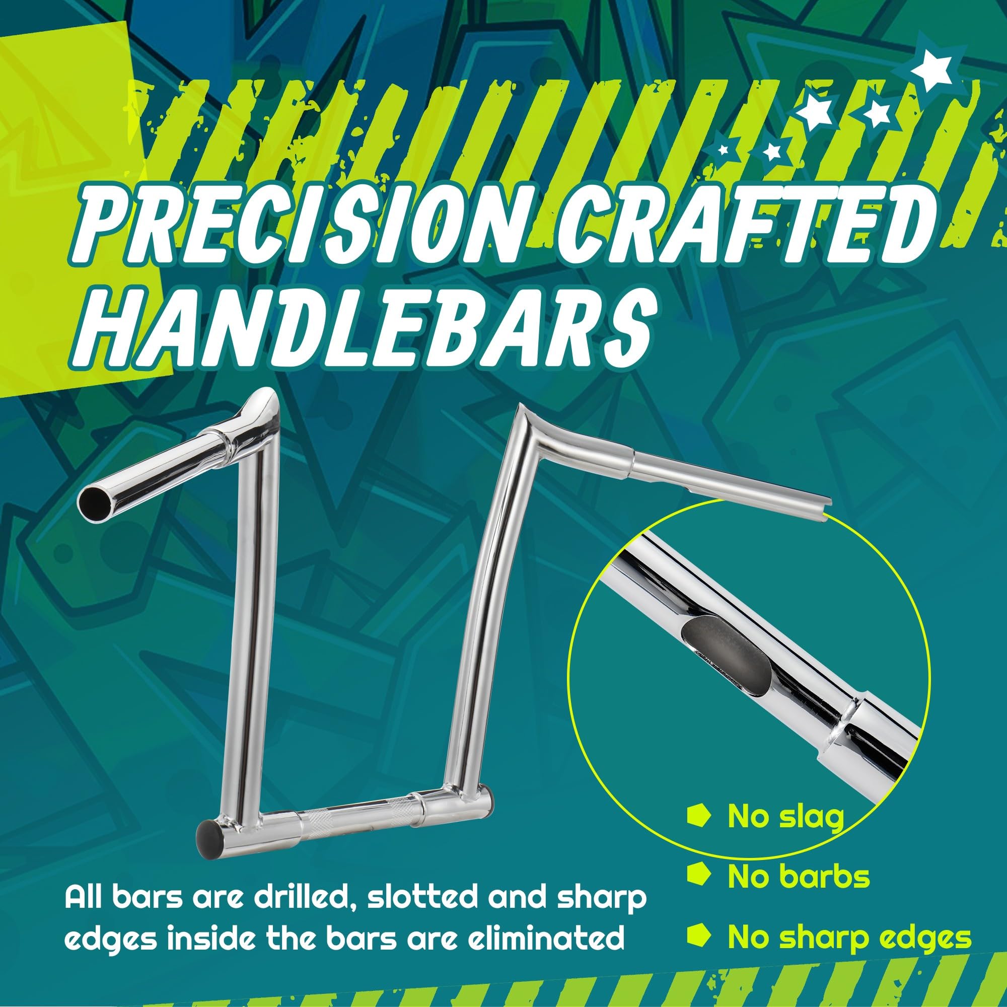 MoKitDora 14” Ape Hanger Handlebar for Harley Dyna Softail Sportster XL 883/1200, Road King & Road Glide - 1-1/4