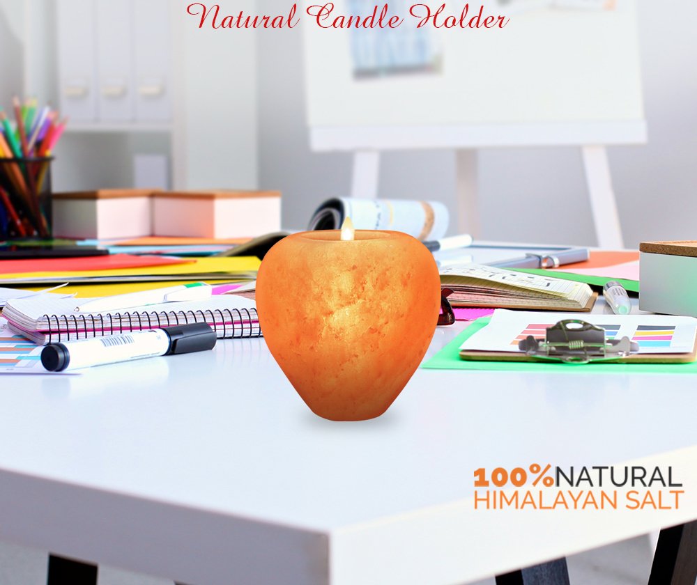 Himalayan Pink Salt Tealight Candle Holder - 100% Pure Natural Crystal Salt Lamp for Night Light & Home Decor | Apple Shape Design | Perfect for Bedroom, Bathroom, Yoga & Meditation Spaces
