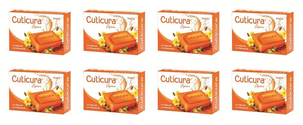 Cuticura Original Glycerine Soap with Olive Oil & Evening Primrose Oil - 75g (8-Pack) | Moisturizing Bar Soap for Dry, Sensitive Skin - Perfect for Bath, Shower & Handwashing