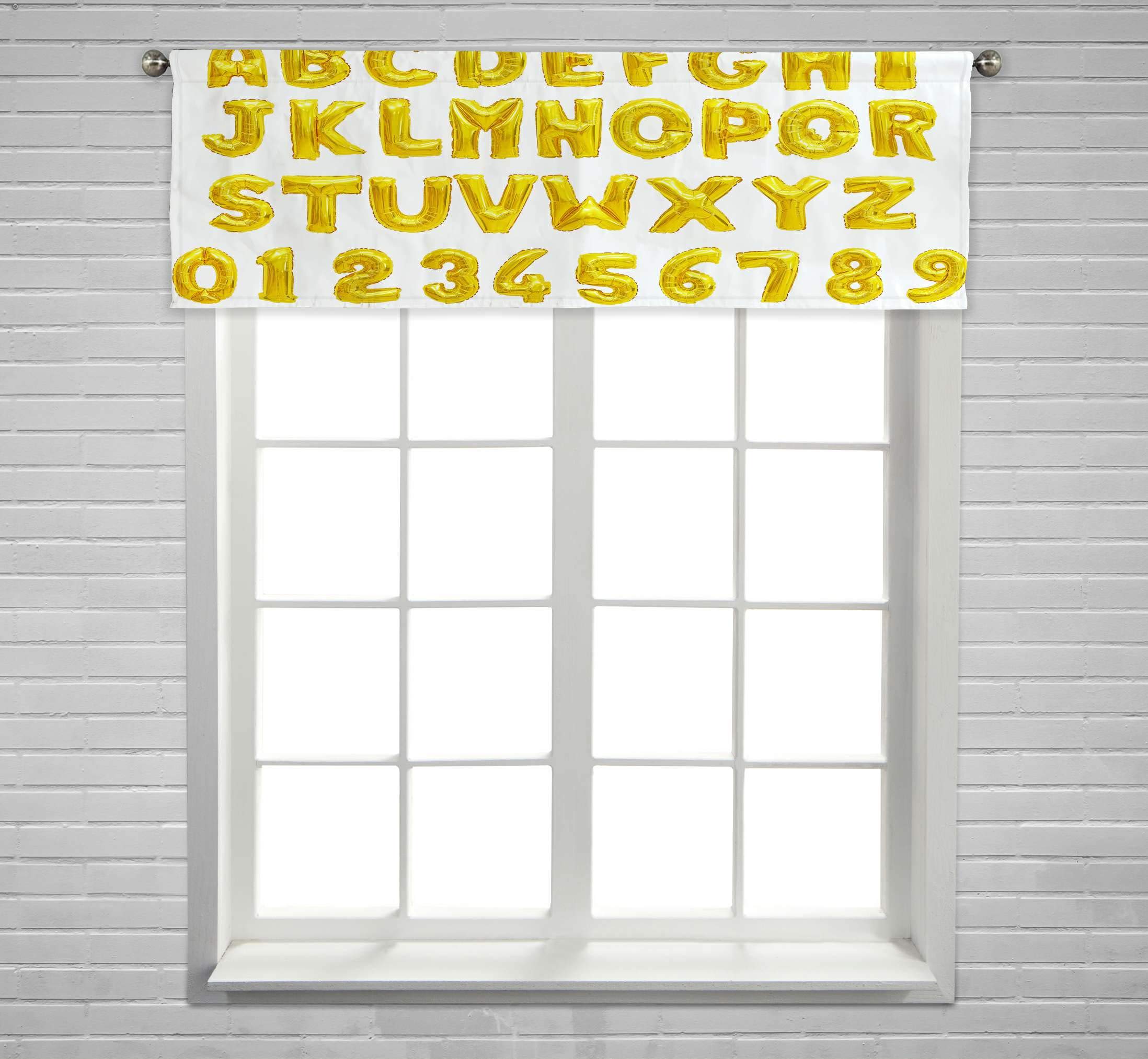 ECZJNT Yellow Golden English Alphabet & Numerals Balloons Window Curtain Valance - 54x18 Inch Rod Pocket for Kids Room, Birthday Party Decor & Nursery Window Treatment