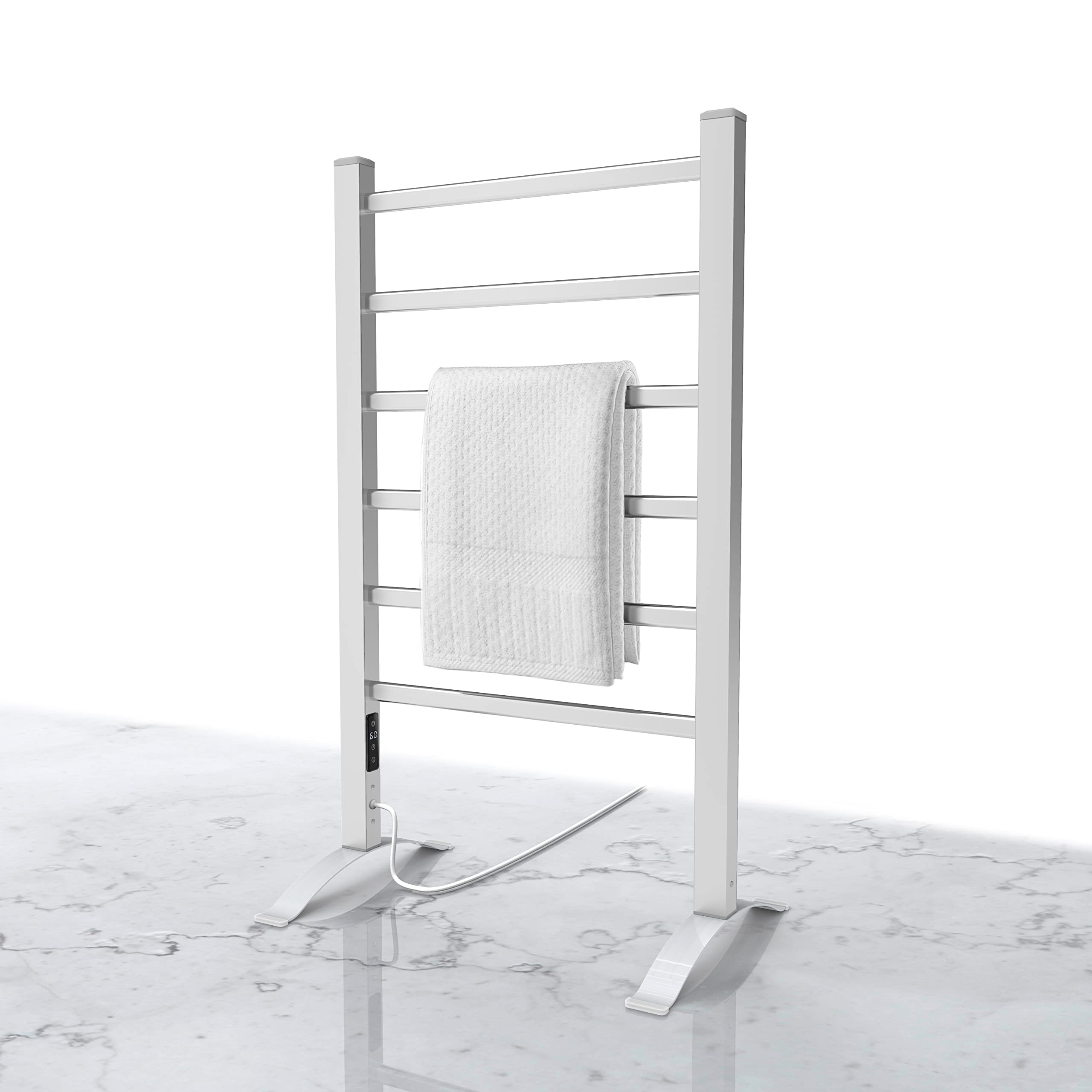 Odass Premium Towel Warmer with Built-in Timer & LED Display - Adjustable Temperature 30-60°C (86-140°F), 6 Aluminum Bars, Freestanding Design - Perfect for Bathrooms, Spas, and Luxury Home Use
