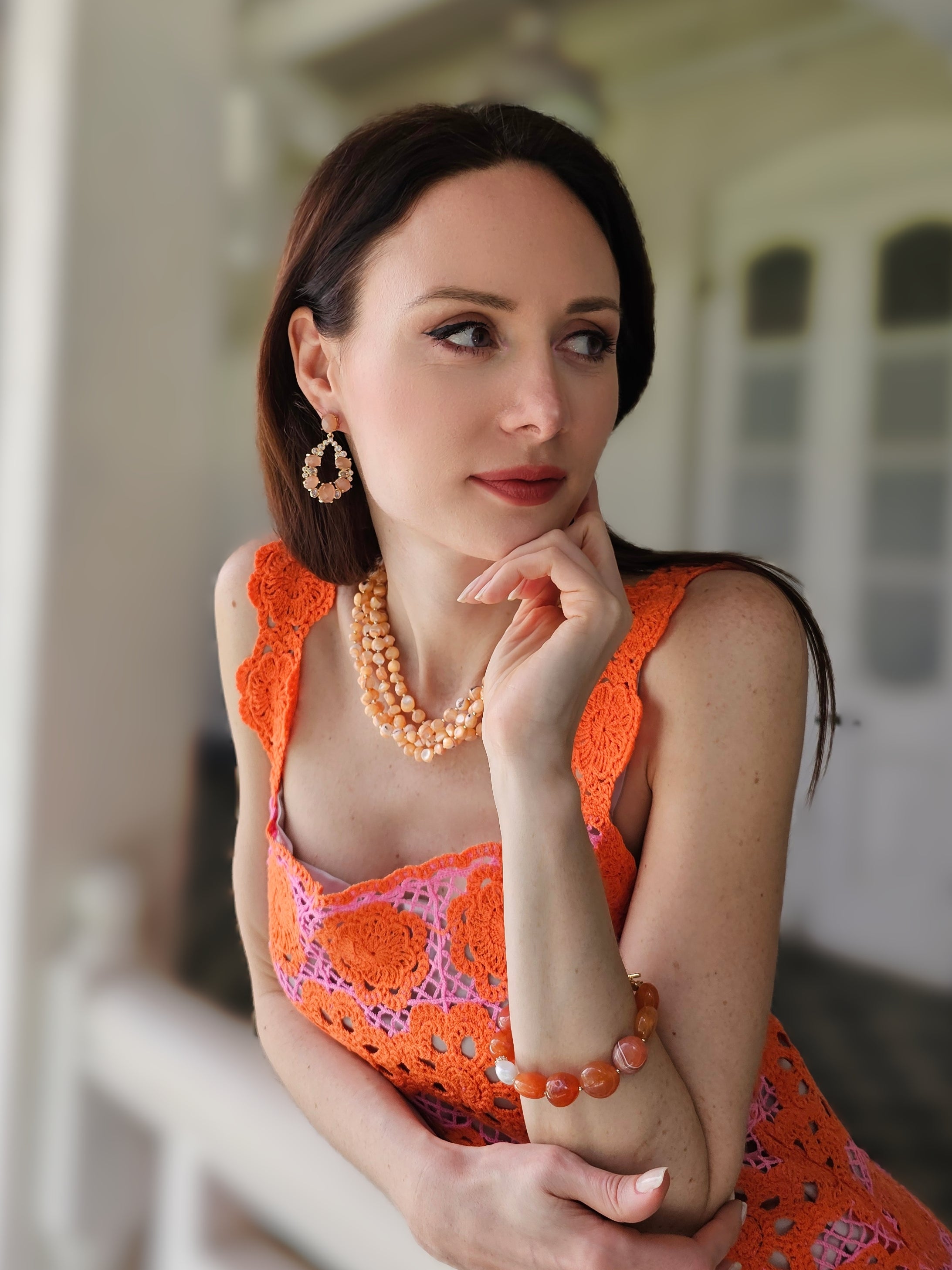 Sunstone Statement Earrings PE033 - Elegant Dangle Earrings for Women, Natural Gemstone Jewelry | Perfect for Parties, Weddings & Special Occasions