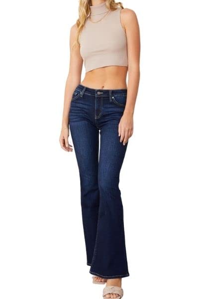 Kan Can Women's Mid Rise Flare Jeans - KC6102TD | Stretch Denim Bootcut Pants for Casual & Office Wear | Perfect for Everyday Style & Comfort